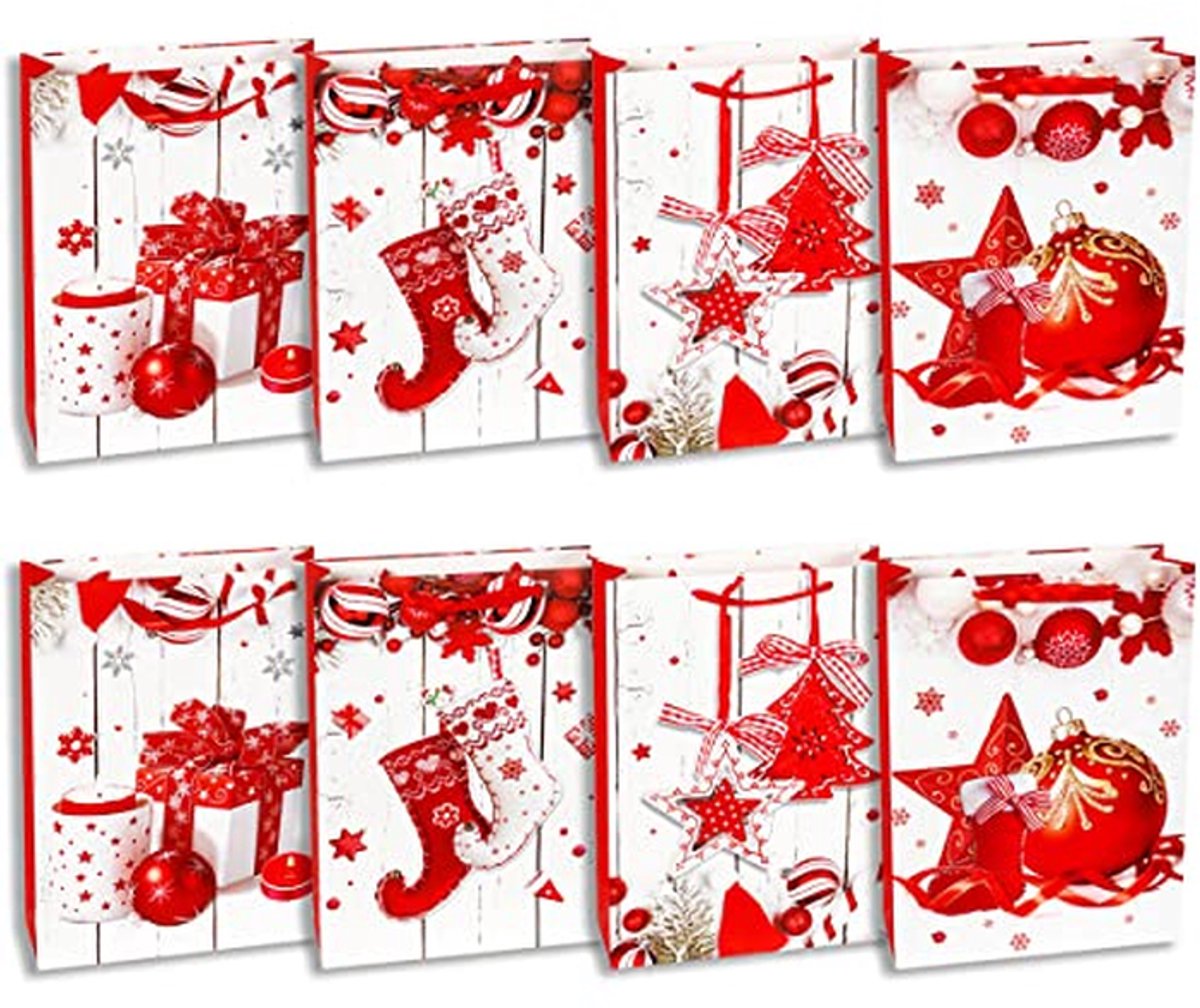 Cadeauzakken Set - Feestelijke Verpakkingen - Geschenken Inpakken - Stevig Karton Ontwerp - 8 Stuks Groot - Kerst Designs