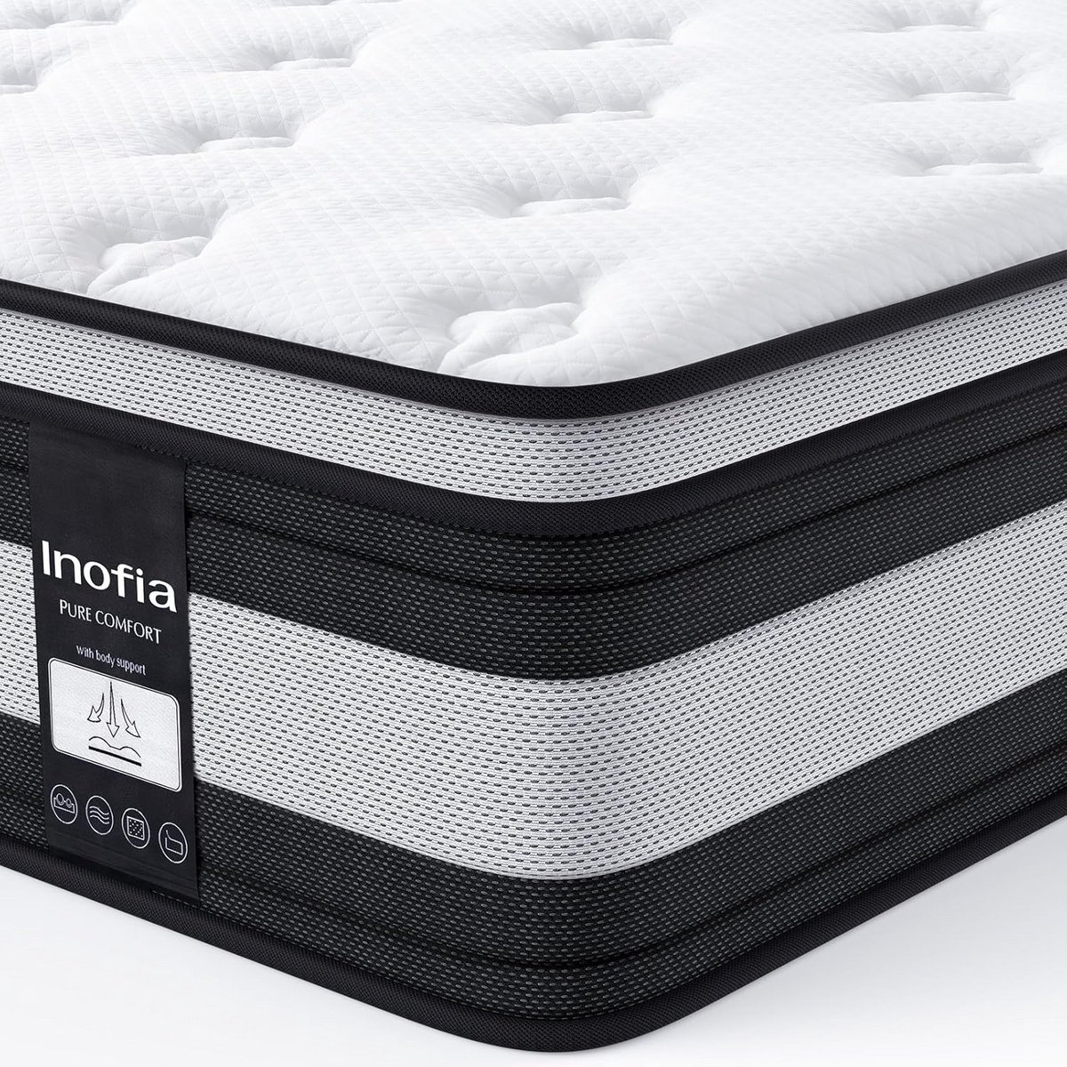 Pocketvering Matras - Traagschuim Matras - Comfortabel Slapen - 7 Zones Ondersteuning - 90 x 200 cm - Zwart