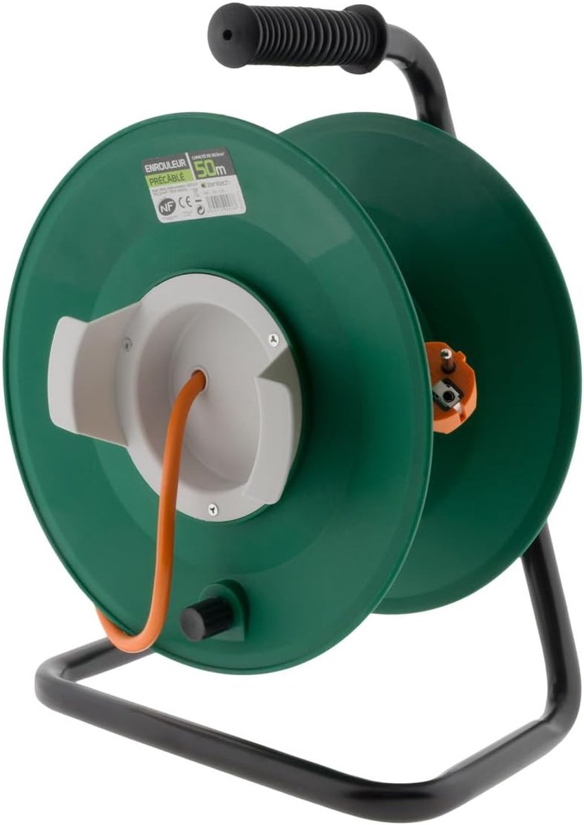 Lege tuinhaspel - Voorgemonteerd haspel - Verlengsnoer opbergen - Met zekering - 70 cm - Zwart