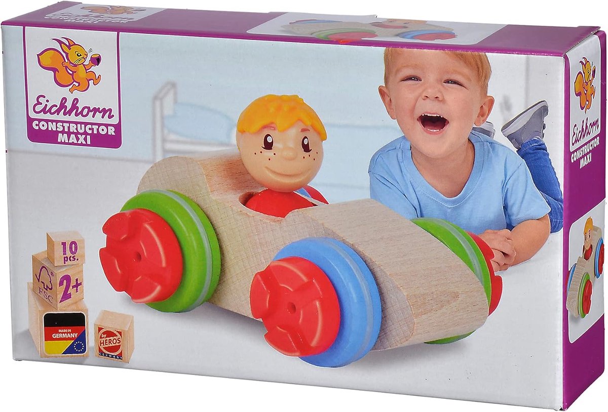 Houten Raceauto - Constructie Speelgoed - Creatief Bouwen - Extra Grote Delen - 10 Stukken - Multicolor