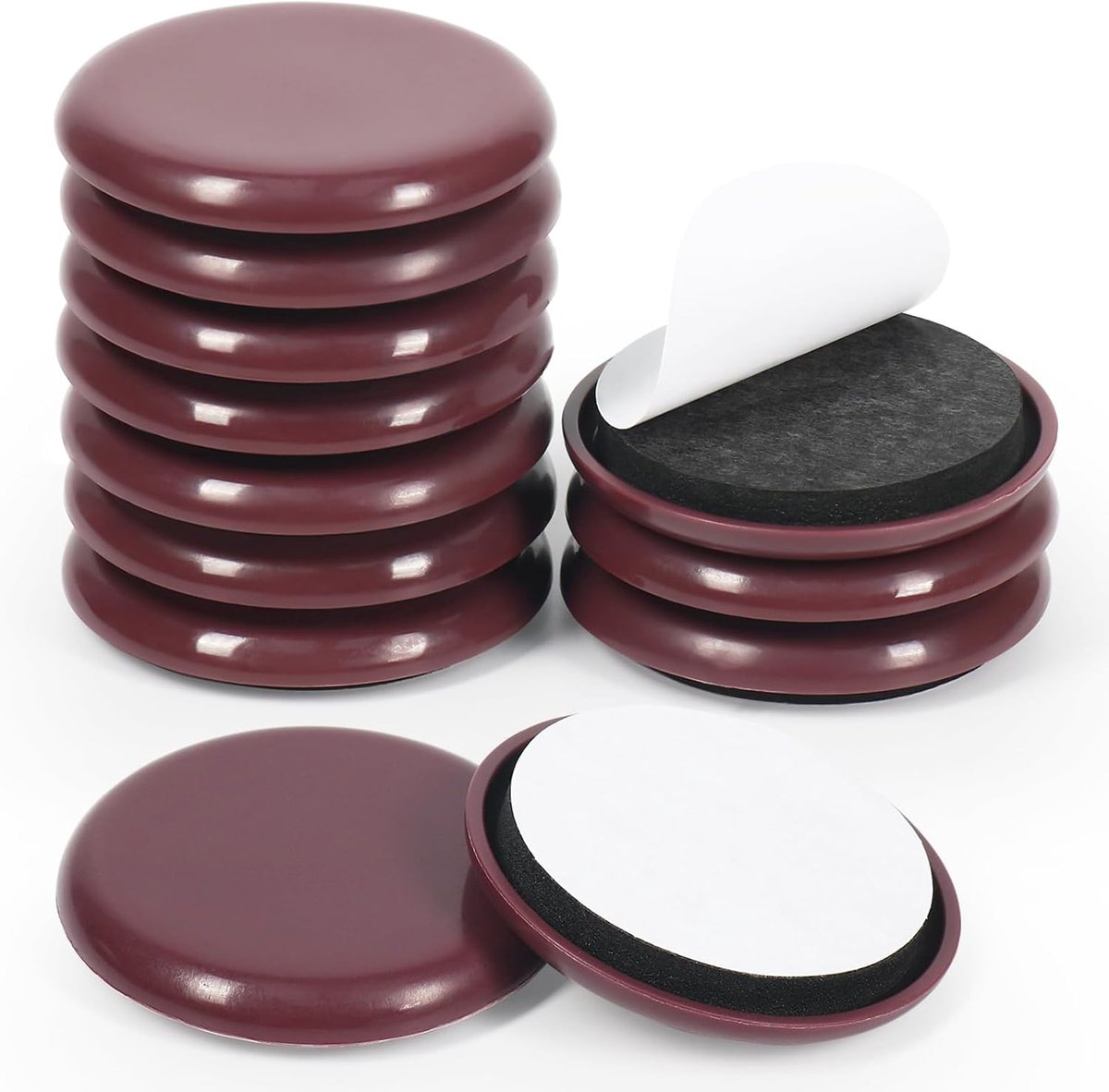 Meubelglijmatten, set van 12 stuks, 5 cm diameter, extra stevige verhuismatten, zelfklevende stoelglijmatten, geschikt voor tapijt en hardhouten vloeren (bruin).