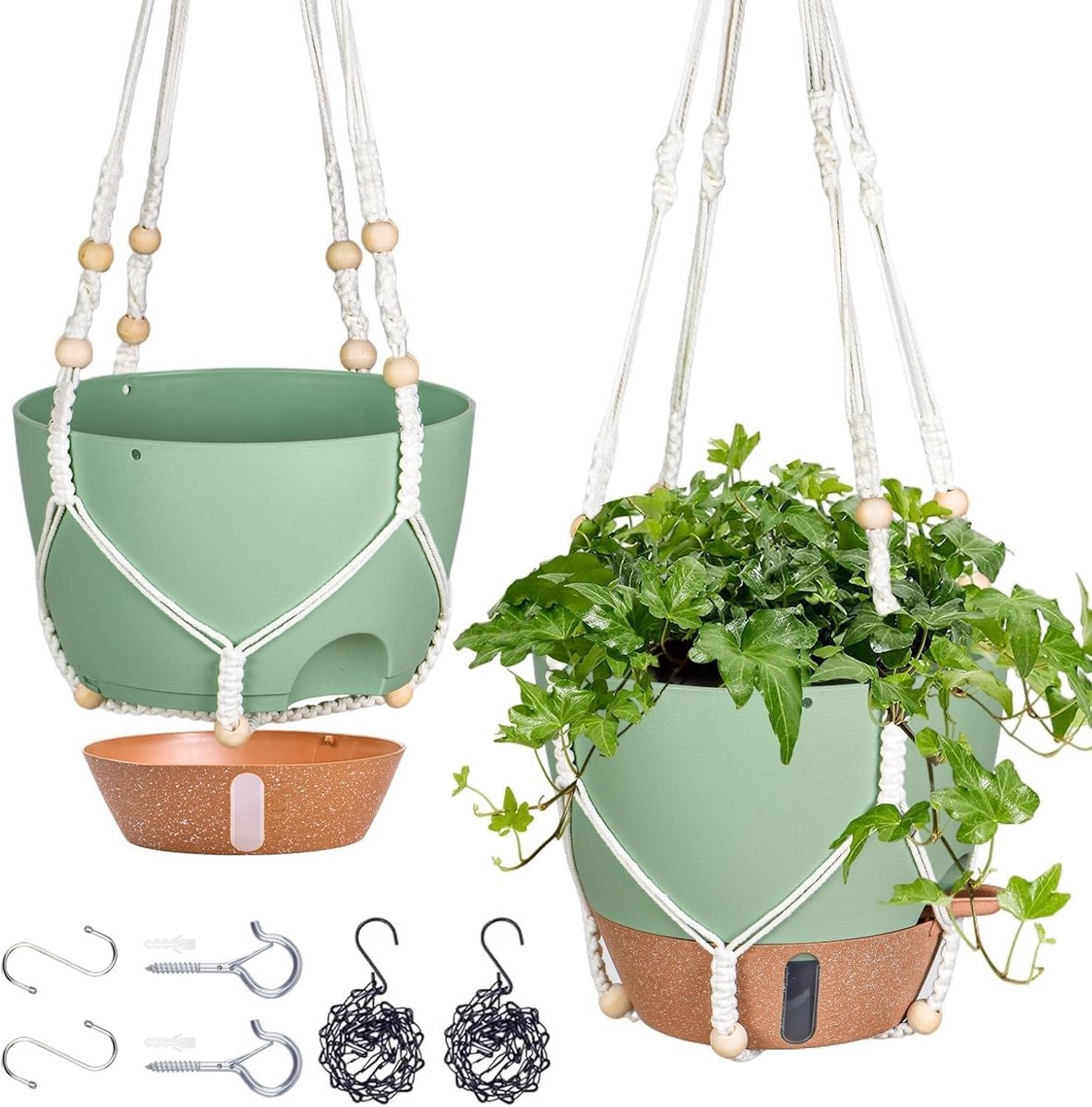 Hangende plantenbakken - Bloempotten manden - Kamerplanten verzorgen - Zelfbewaterend systeem - 2 stuks 25 cm - Zwart