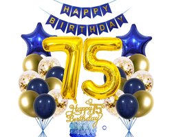 Verjaardagsdecoratie 75 Jaar Blauw Goud - Complete Set Feestartikelen