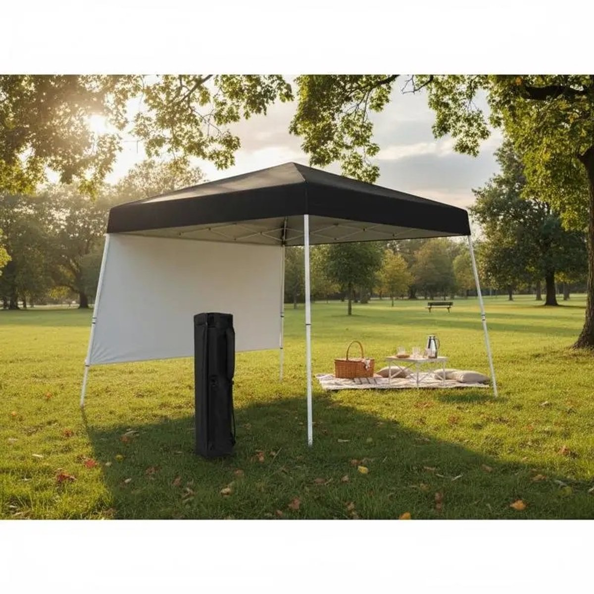 Dailygoods 300 x 300 cm Pop-up partytent met 1 zijwand en draagbare rugzak - Zwart