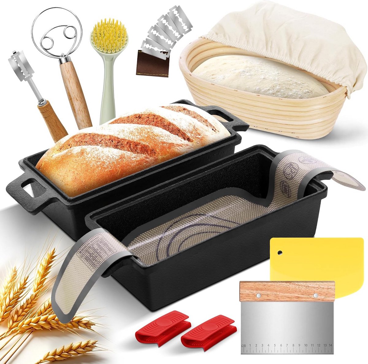 Broodbakvorm met deksel - Gietijzeren pot - Brood bakken thuis - 2-in-1 functie - 2286 x 127 cm - Zwart