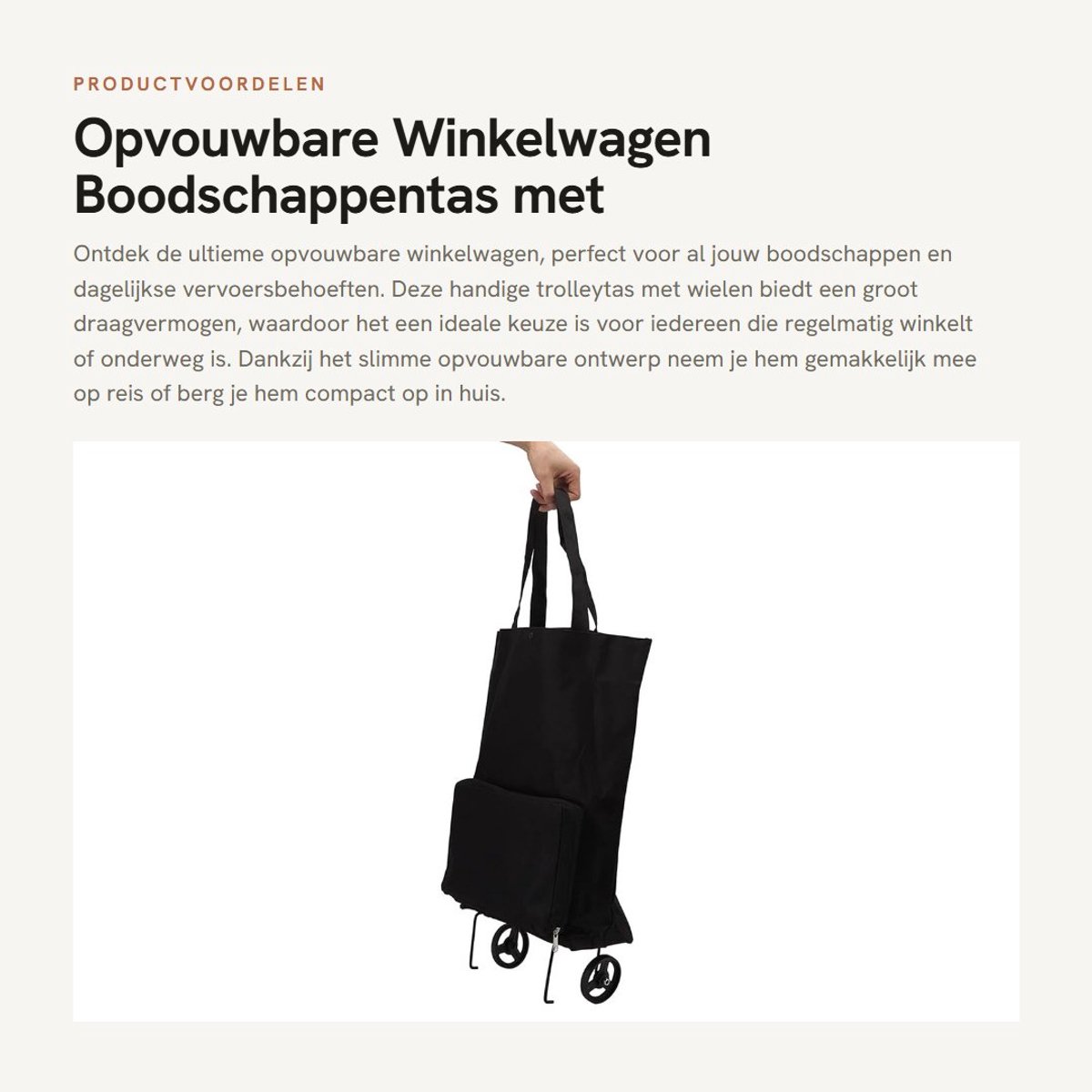 Dailygoods- Boodschappenwagentje Groot Draagvermogen - Opvouwbaar - Winkelwagen met Wielen - Trolley - Handriemen - Steunwielen - Winkelwagentje
