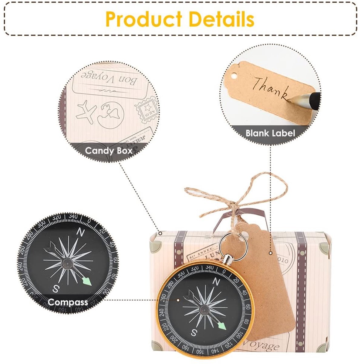 Dailygoods- Kompas Geschenkdose Set - 20 Stuks - Mini Koffer - Decoratieve Souvenirs - Bruiloft/Feest - Gouden Aluminiumlegering - Trouwbedankjes