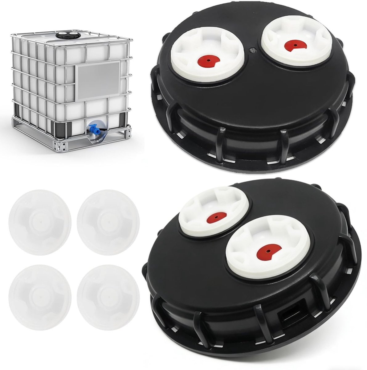 Dailygoods- IBC Tankdeksel Geventileerd - 2 Stuks - 163 mm - Waterreservoir - Ventilatiegaten - Afdekkap met Reservedop - Tankdop