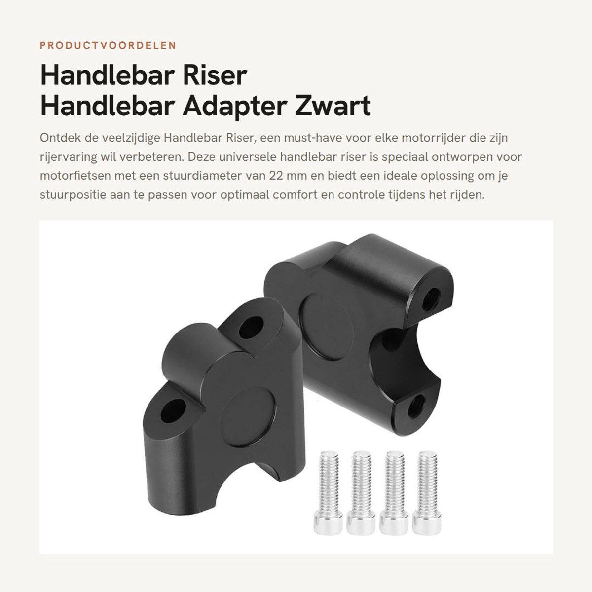 Dailygoods - Handlebar Riser - Handlebar Adapter - Zwart - Verstelbare Hoogte - Universeel Geschikt voor Motorfietsen - 22 mm Diameter