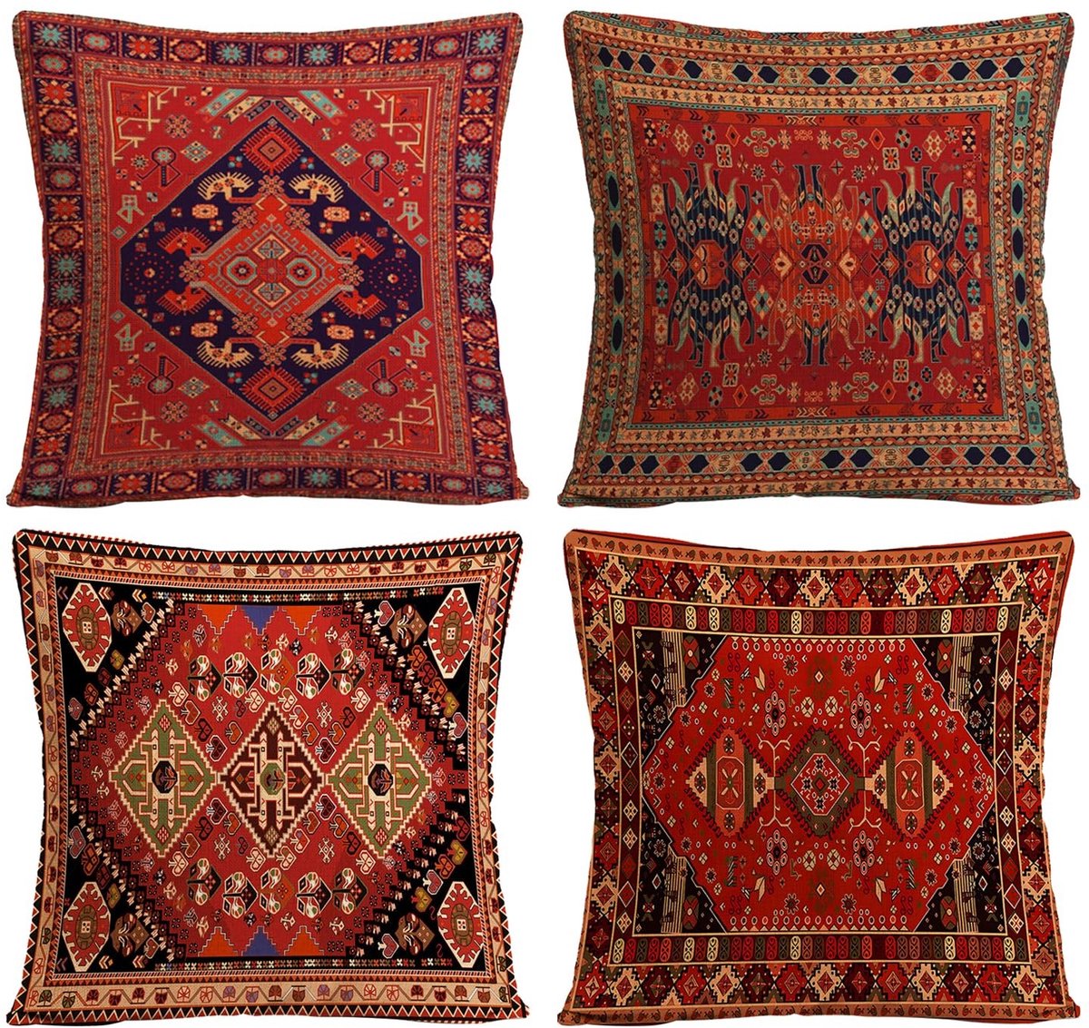 Dailygoods- Kussenslopen 45x45 cm - Retro Patroon - 4 Stuks - Linnen - Zacht en Ademend - Geschikt voor Woonkamer en Auto - Kussenhoes