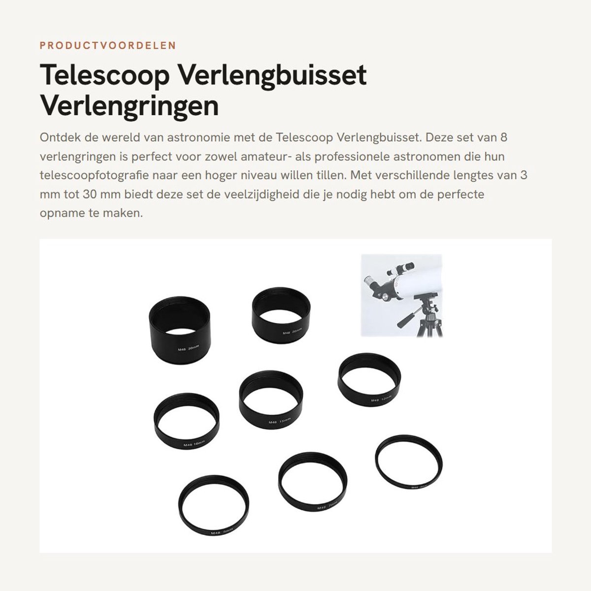 Dailygoods- Verlengbuisset 8 Stuks - M48X0.75 Draadlengte 3/5/7/10/12/15/20/30 Mm - Aluminiumlegering - Telescoopfotografie - Scherper Beeld - Verlengring