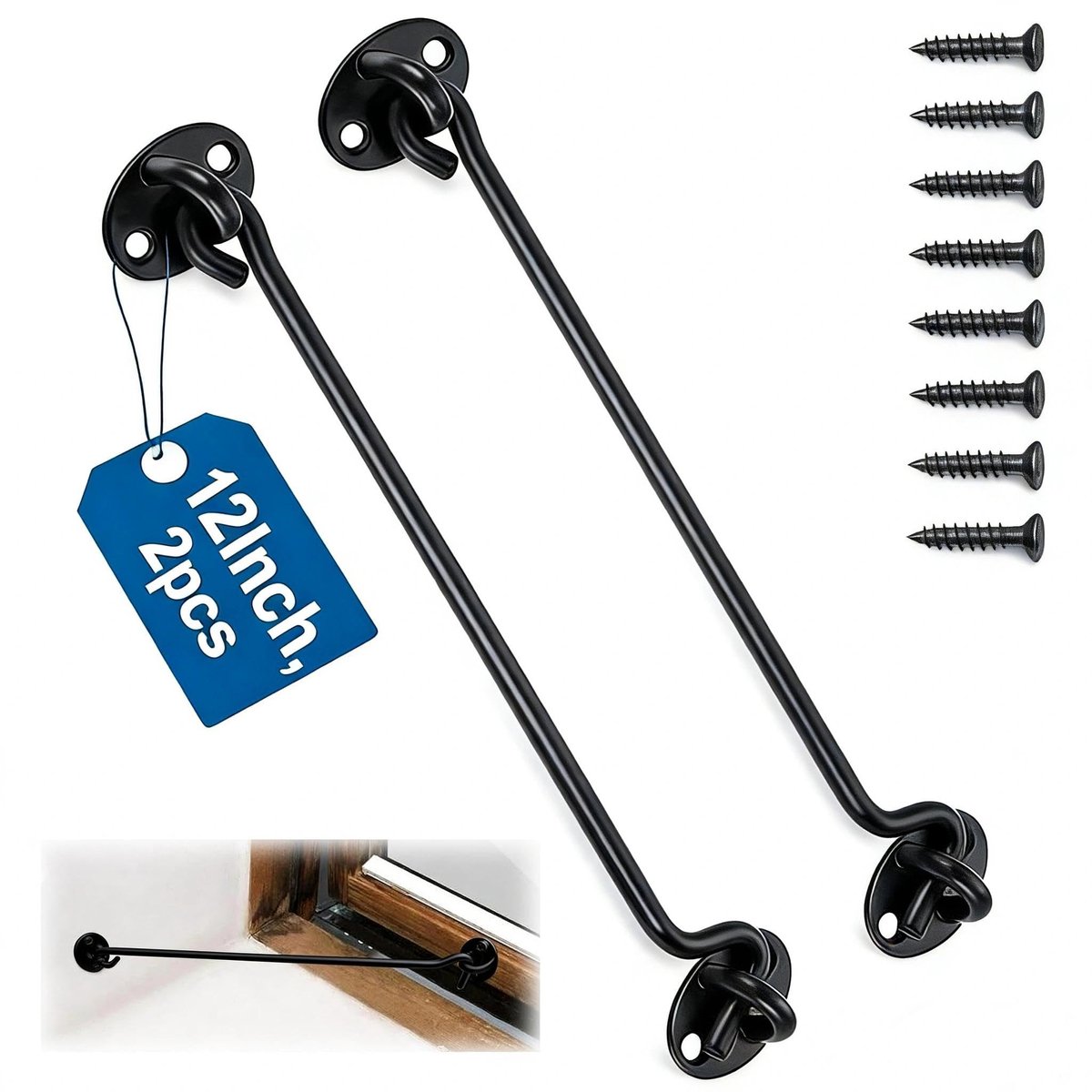 Dailygoods- Stormhaak 30 cm - 2 Stuks - Roestvrij Staal - Waterdicht - Duurzaam - Inclusief 8 Schroeven - Raamhaken
