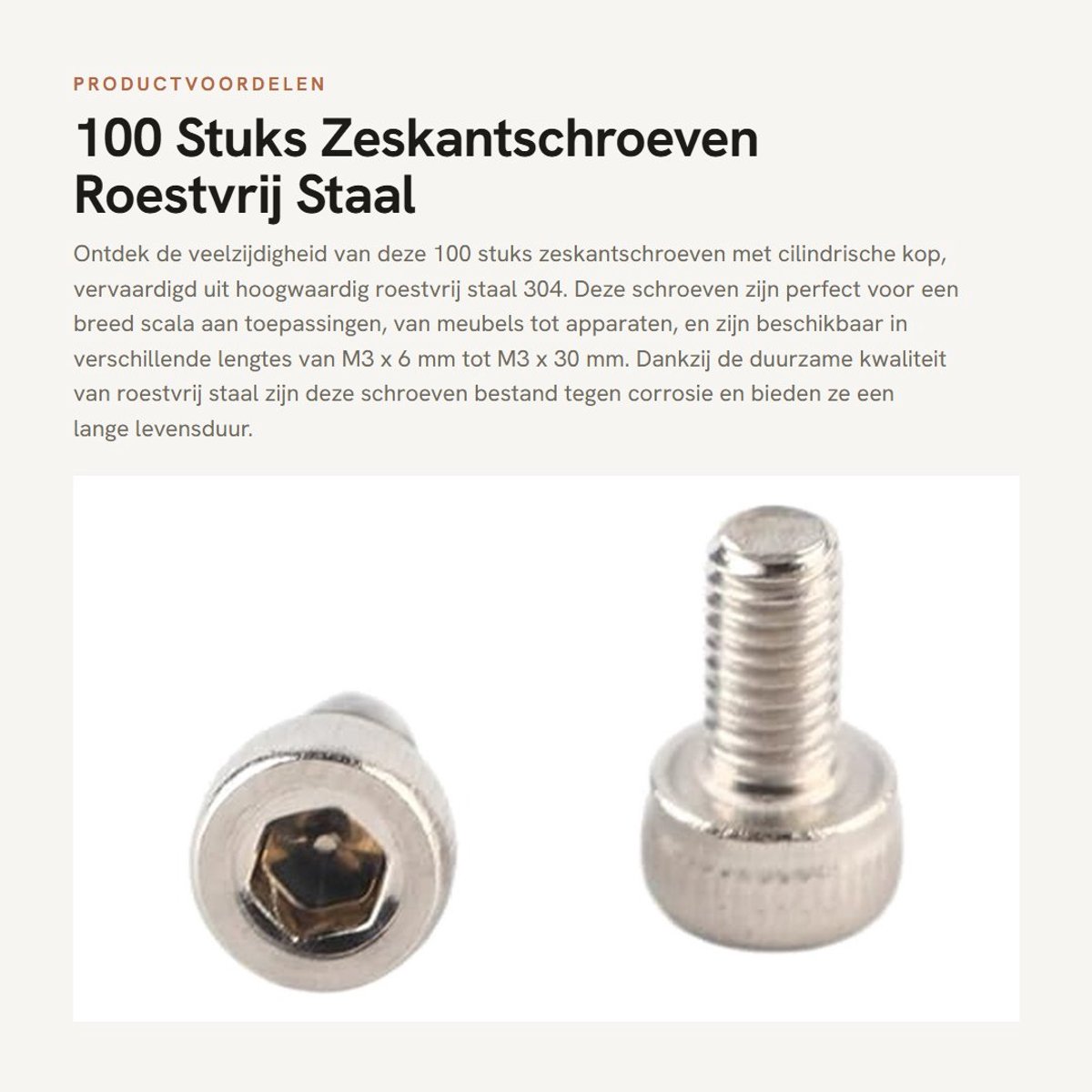 Dailygoods- Zeskantschroeven 100 stuks - Cilindrische kop - Roestvrij staal 304 - M3 x 6/8/10/12/14/16/18/20/22/25/30 mm - Roest- en corrosiebestendig - Kwalitatief hoogwaardig - Schroeven