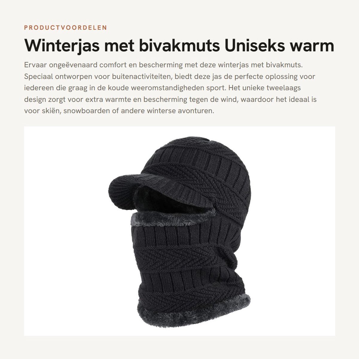 Dailygoods- Winterjas Uniseks Winddicht - Bivakmuts - Flexibele Nekwarmer - Duurzaam Acrylvezel - Kunstfleece Voering - Lichtgewicht