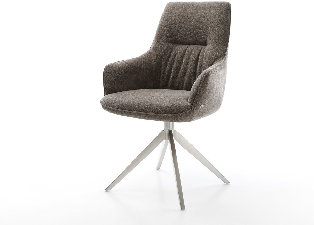 Eetkamerstoel Zelia-Flex met armleuning kruisframe breed roestvrij staal zachte stof met structuur taupe 360° draaibaar rocker-functie pocketveer kern