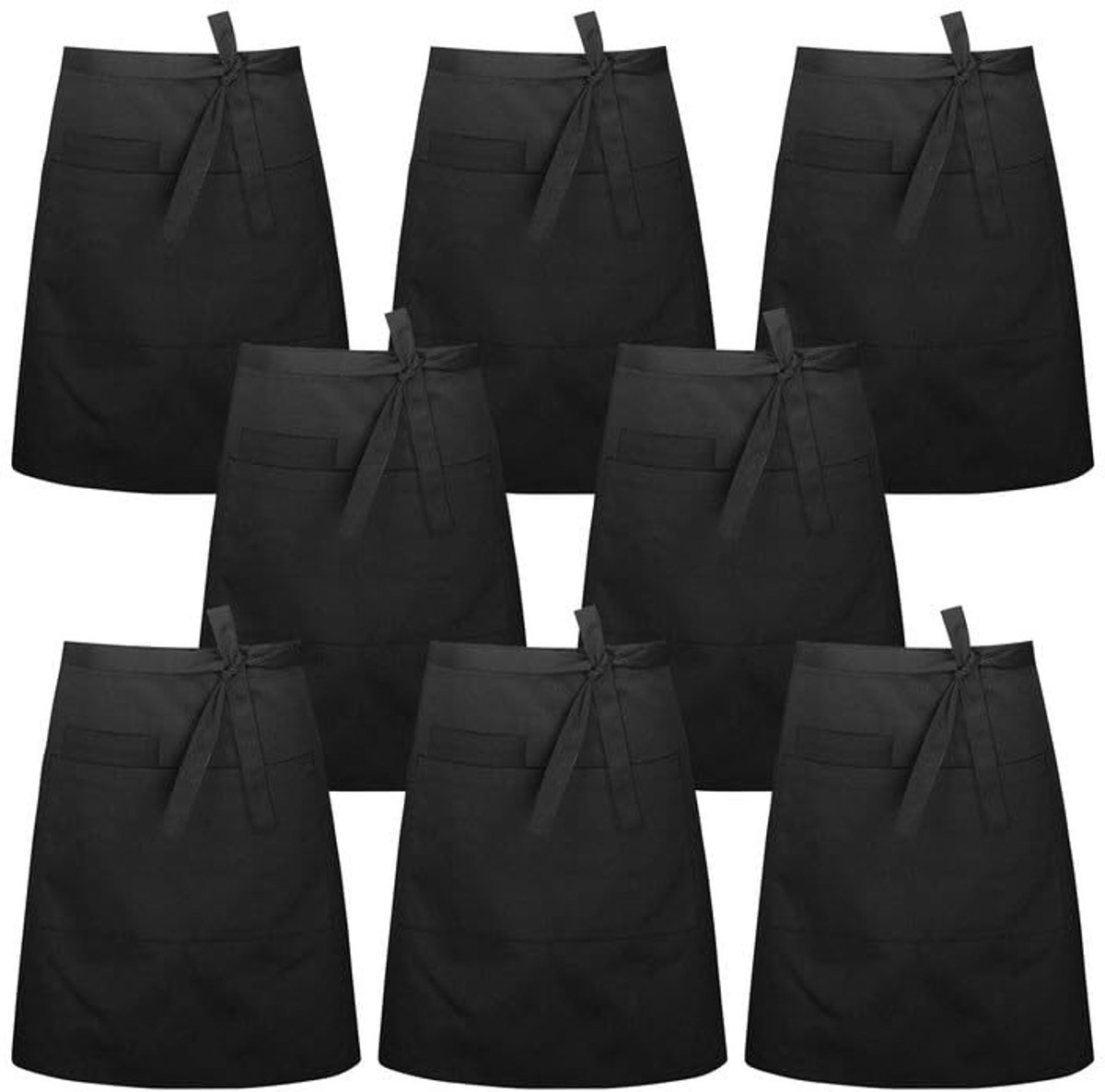 Dailygoods- Tailleschort 8 Stuks - Uniseks - Kookschort - Kelnerschort - Voorbindschort - 3 Zakken - 55 x 86 cm - Schort