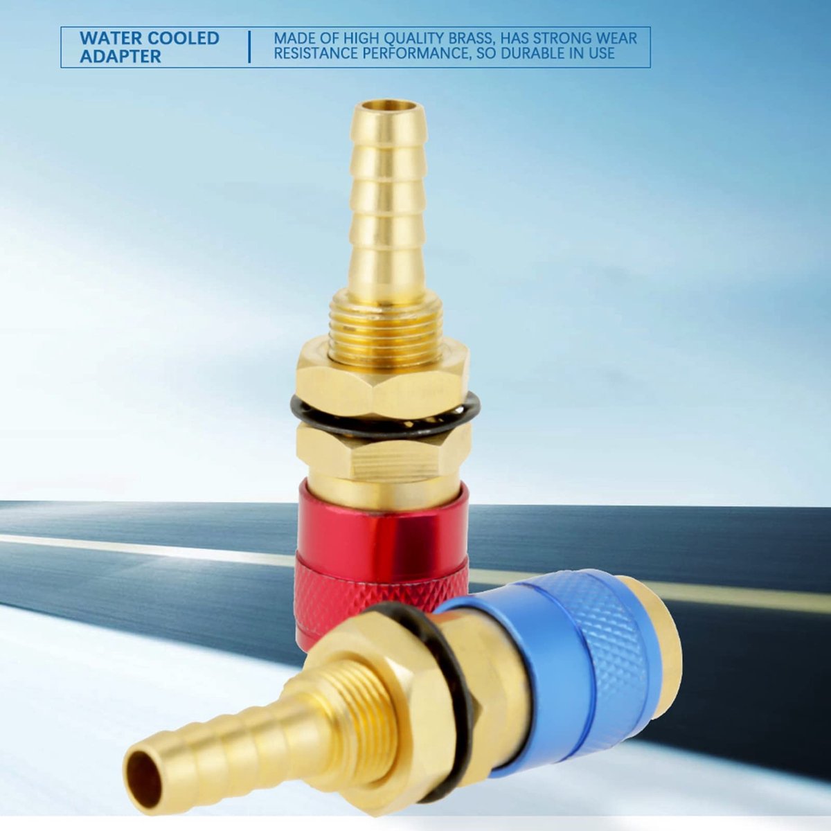 Dailygoods - Watergekoelde Gas Adapter - Snelkoppeling - Rood en Blauw - Messing - Geschikt voor Lastoorts - 2 Stuks