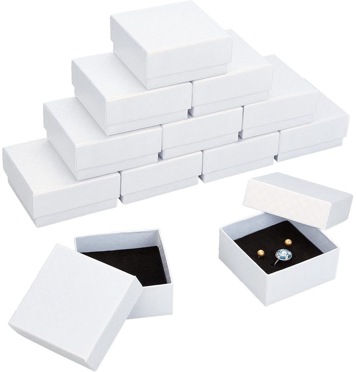 Dailygoods - Sieradendozen - Geschenkdozen voor sieraden - Witte kleur - Oorbellen en halskettingen - Perfect voor verpakking - 12 stuks