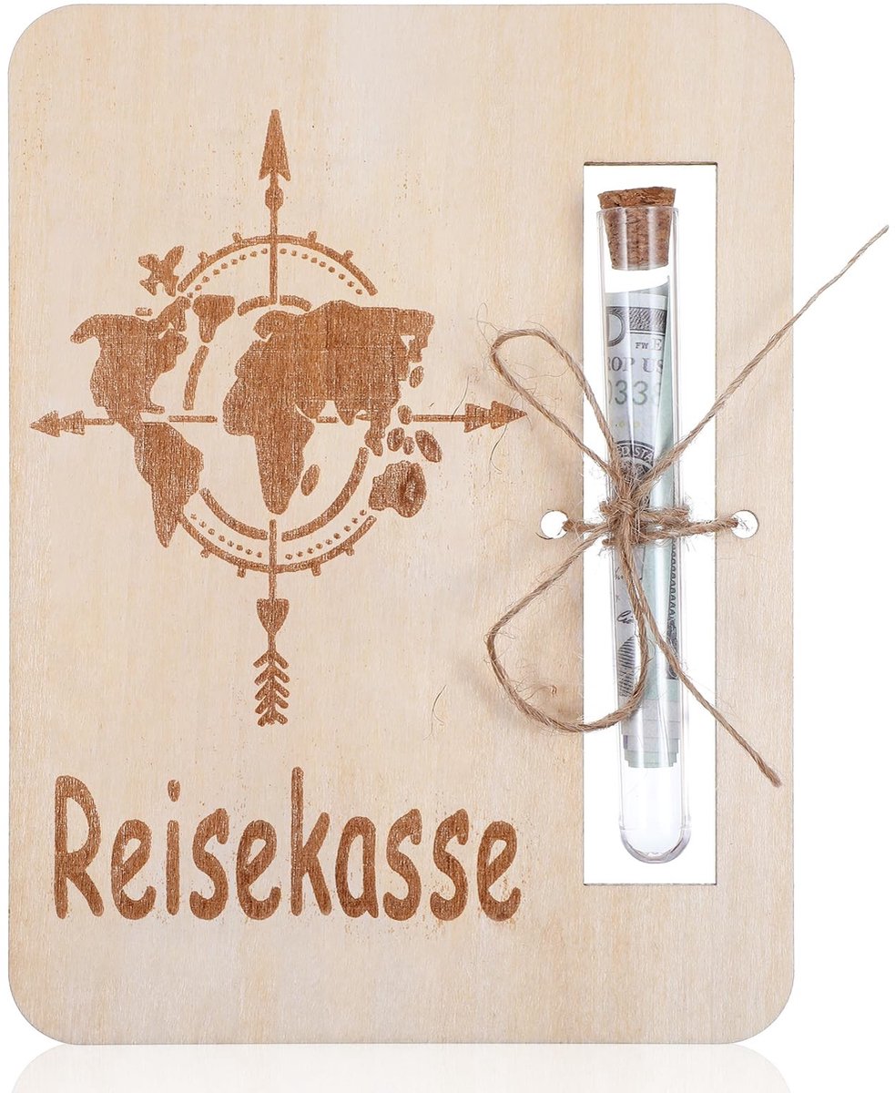 Dailygoods- Geldgeschenk Houten Verpakking - Reisgeldgeschenk - Verjaardagscadeau - Huwelijkscadeau - Geschenkdoos - 16 x 12 cm Houtkleur - Cadeauverpakking