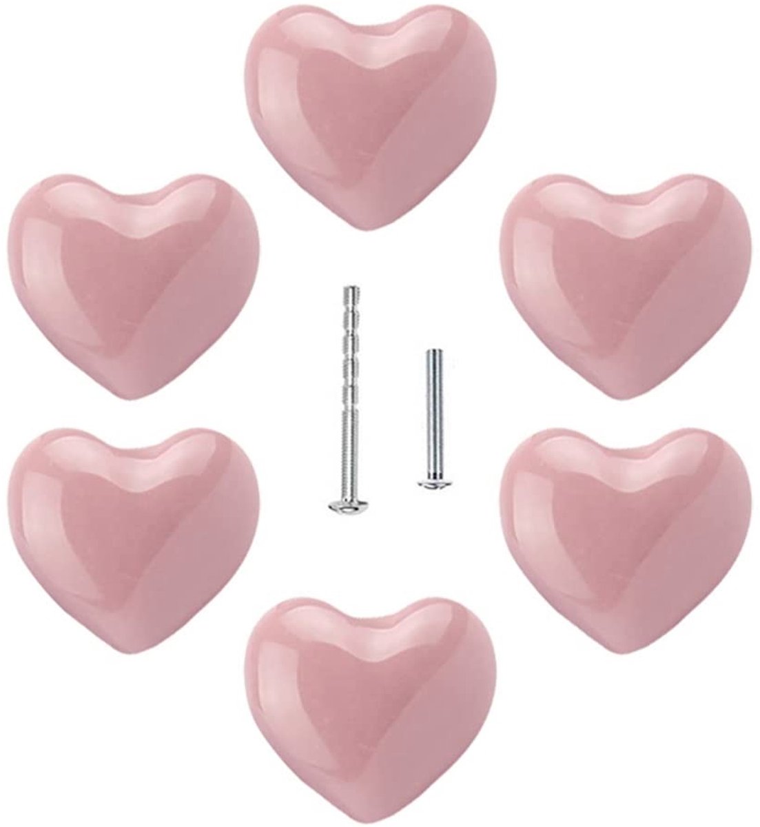 Dailygoods- Knoppen 6 Stuks Hartvorm - Keramische Knoppen - Handgrepen voor Meubels - Knop