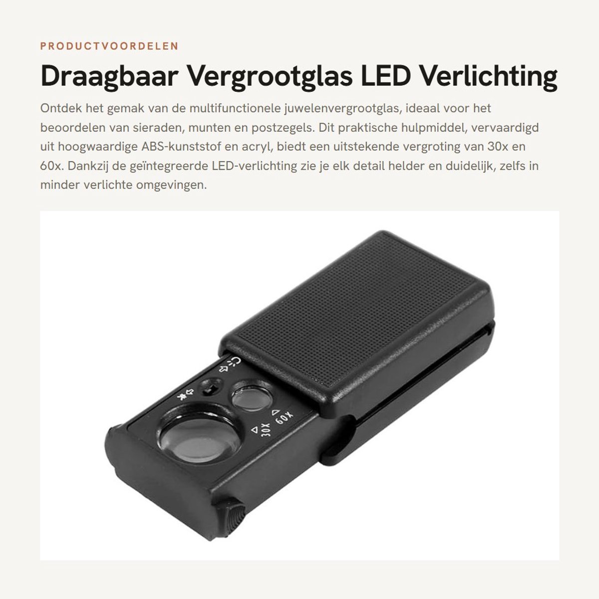 Dailygoods - Draagbaar Vergrootglas - LED Verlichting - Handig voor Sieraden en Munten - Zwart - 30x 60x Vergroting - Hoogwaardige Materialen - Lichtg...