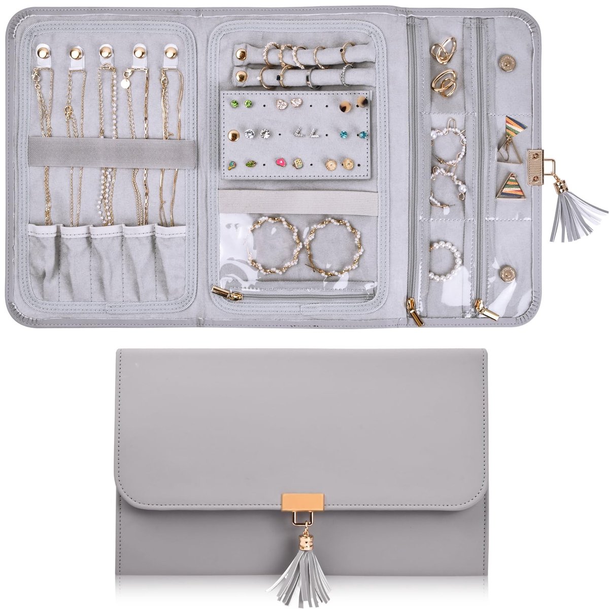 Dailygoods- Sieradenorganizer Waterdicht - Opvouwbaar - Sieraden Etui - Reistas - 5 Compartimenten - 28x18cm - Sieradenetui