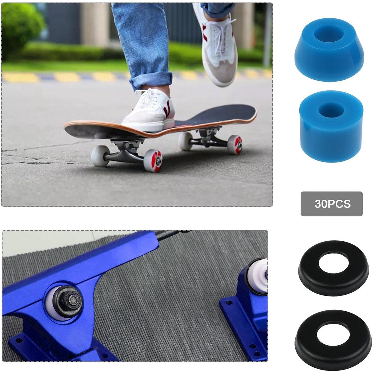 Dailygoods- Bushings Set - 3 Sets Skateboard Truck Bushings Kit - Inclusief 6 Top/6 Bottom Bushings - 6 Pivot Cups - 12 Cup Ringen - PU/Metaal Materiaal