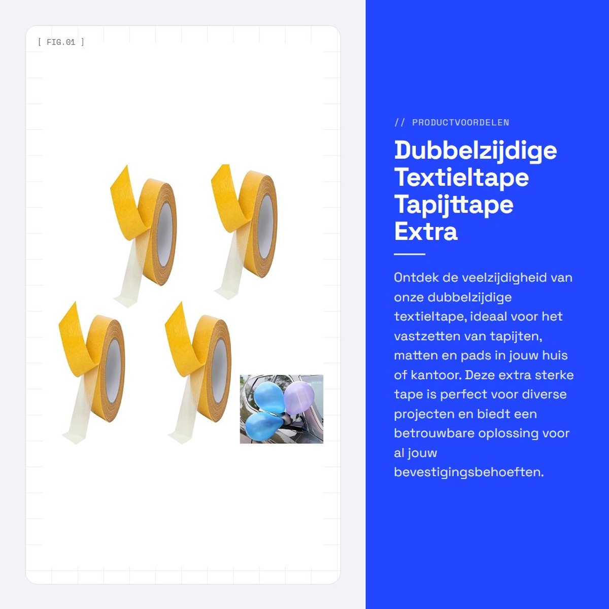 Dailygoods- Textieltape 10 Mm X 10 M - Dubbelzijdige Plakband - Extra Sterke Kleefkracht - Duurzaam - Voor Tapijten/Matten/Pads