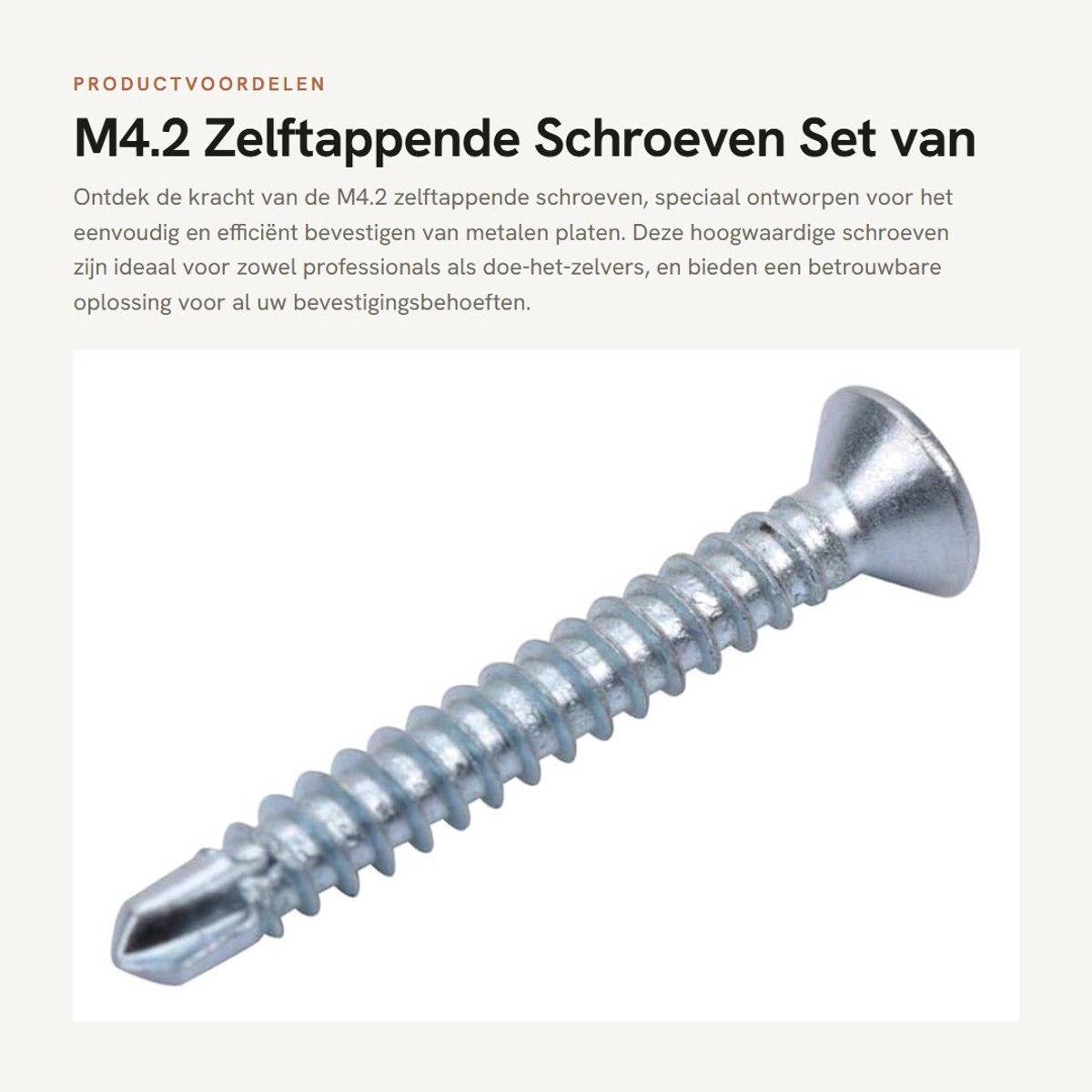 Dailygoods- Zelftappende Schroeven Set - Roestvrij Staal - Plat/Verzonken - M4.2 x 32 (50 stuks) - Hoge Kwaliteit - Voor Staal/Metaalbewerking