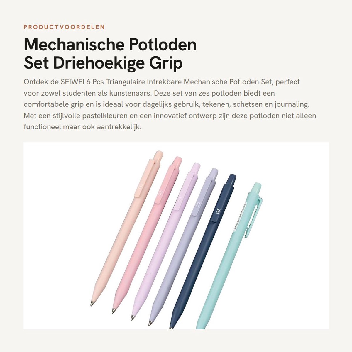 Dailygoods- Mechanische Potloden Set van 6 - Driehoekige Grip
