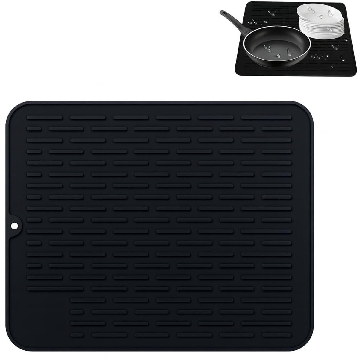 Dailygoods- Afdruipmat 40 x 30 cm - Hittebestendig - Antislip - Siliconen - Droogmat voor Servies - Gootsteenmat met Diepe Groeven