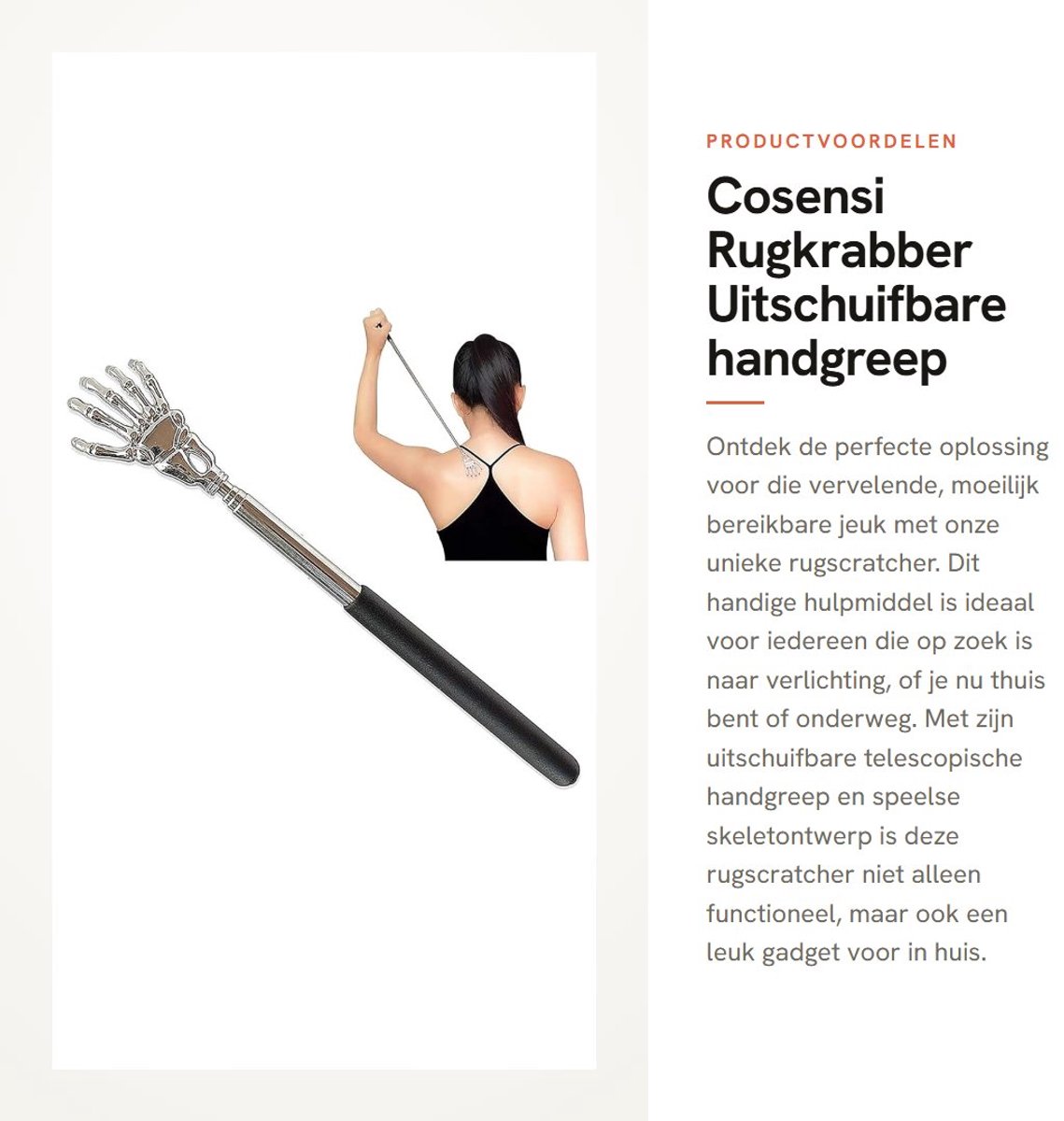 Dailygoods- Rugkrabber Uitschuifbaar - Telescopische Handgreep - Skelet Ontwerp - Roestvrij Staal - 53cm Verlengbaar - Effectieve Jeukverlichting