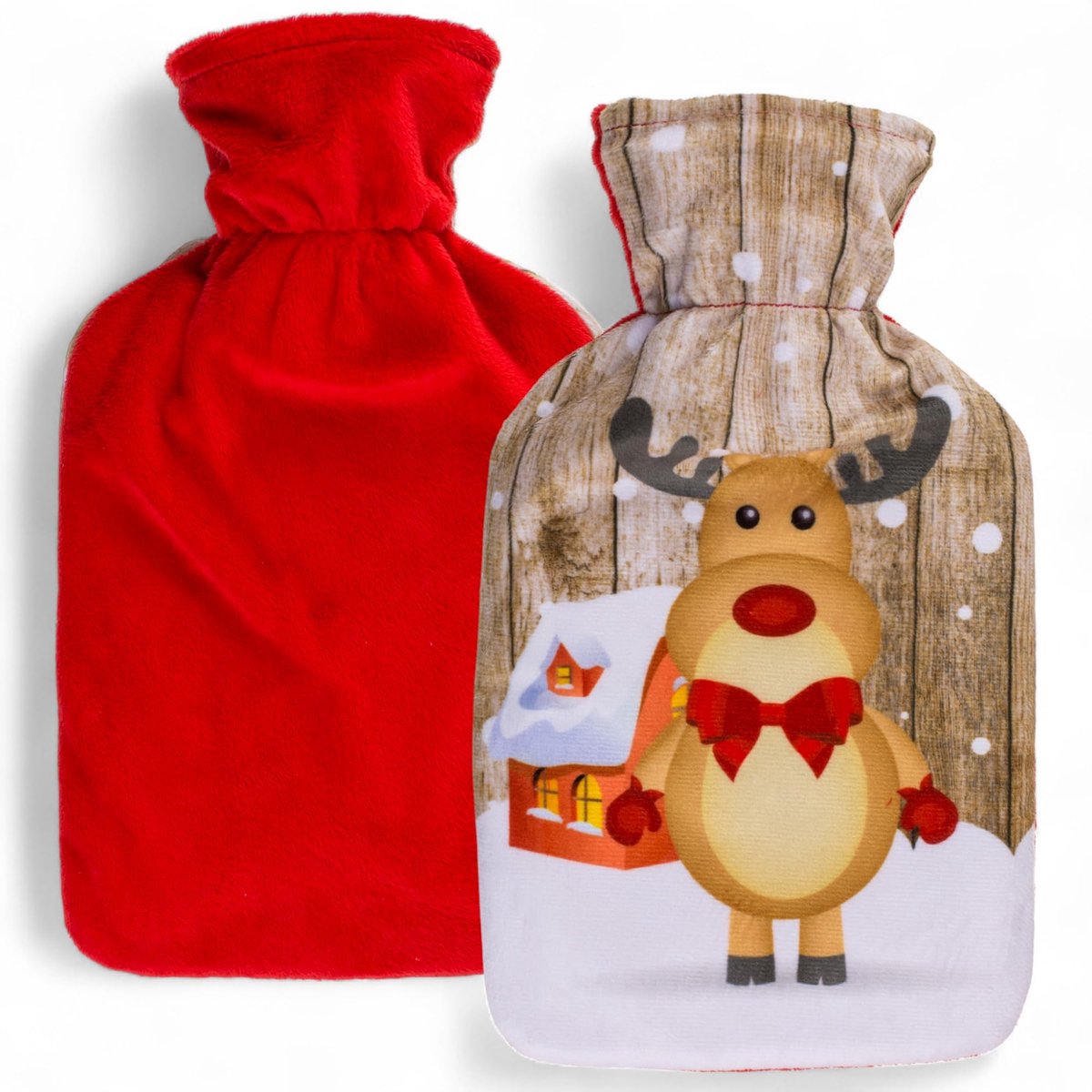 Dailygoods- Warmwaterkruik 1 liter - Zachte Overtrek - Kerstdesign - Herbruikbaar - Knuffelig - Ideaal voor Winterse Gezelligheid - Warmwaterfles