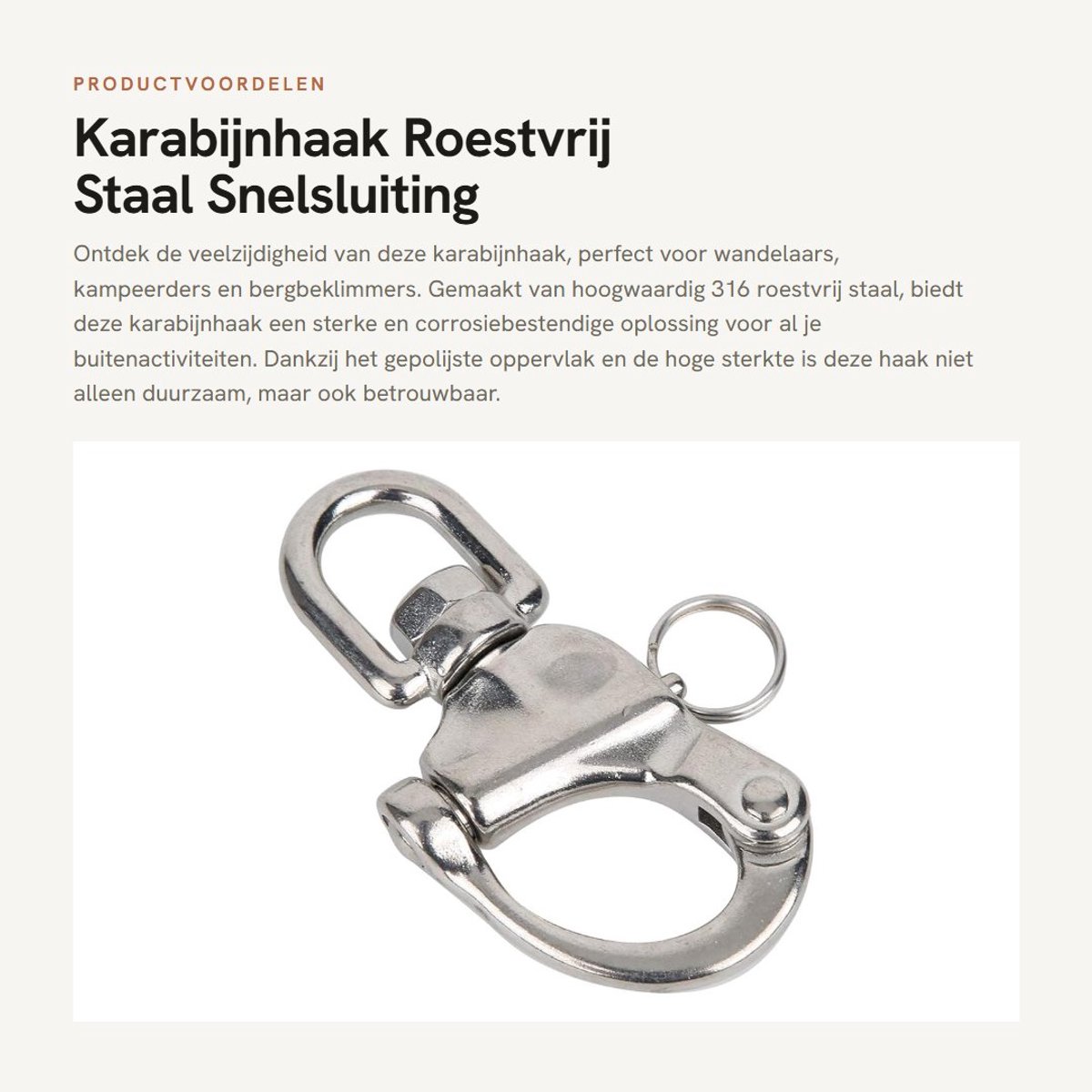 Dailygoods- Karabijnhaak roestvrij staal - Snelsluiting - Musketonhaak - Lichtgewicht - Duurzaam - Voor kamperen/klimmen - Sluiting
