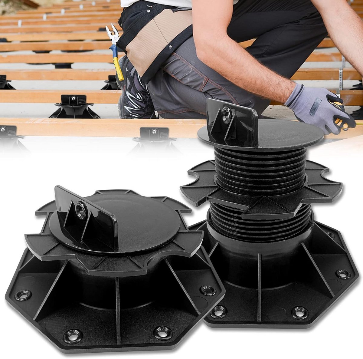 Verstelbare Terrasdragers - Balkonsteunen - Terras Bouwen - Traploze Hoogteverstelling - 60-140 mm - Zwart