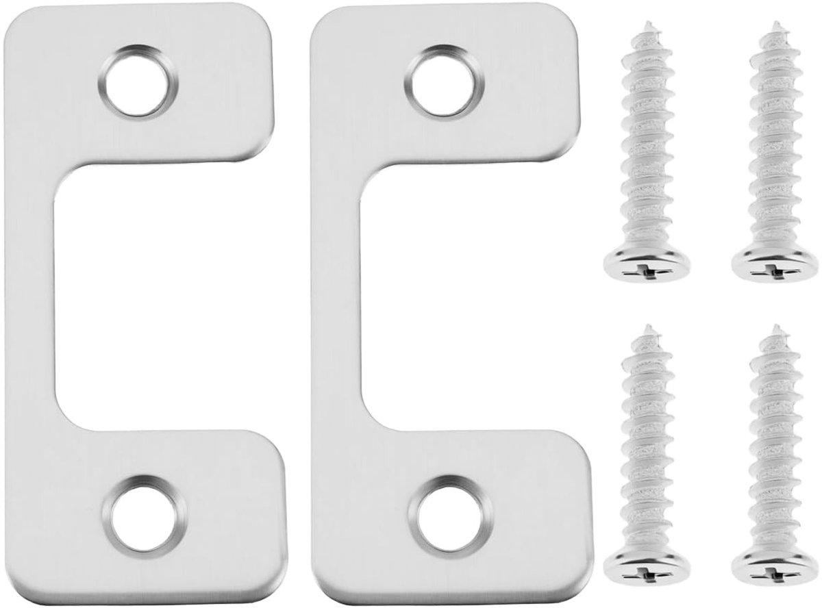Dailygoods- Strike Plaat 2 Stuks - Verstelbare Klemplaat - 201 Roestvrij Staal - Schroeven 5x25mm - Geschikt voor Woondeuren - Afmetingen 57x25.6x25mm - Deurslotplaat