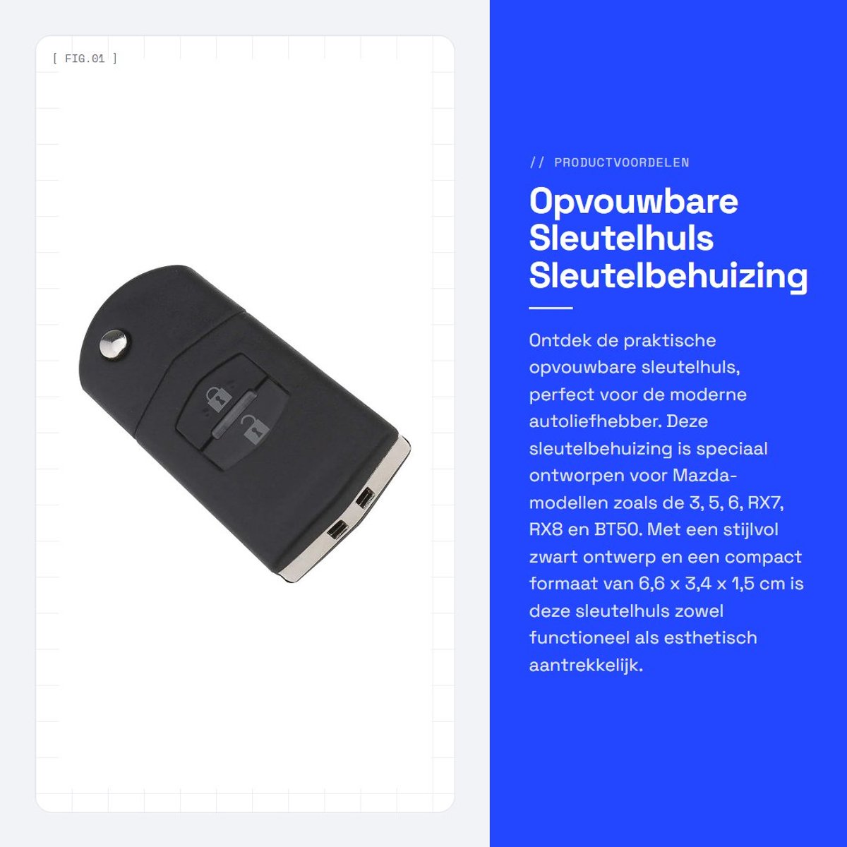 Dailygoods - Opvouwbare Sleutelhuls - Sleutelbehuizing - Compact en Handig - Zwart - Vervangingssleutel - Geschikt voor Mazda Modellen - Inclusief 2 K...