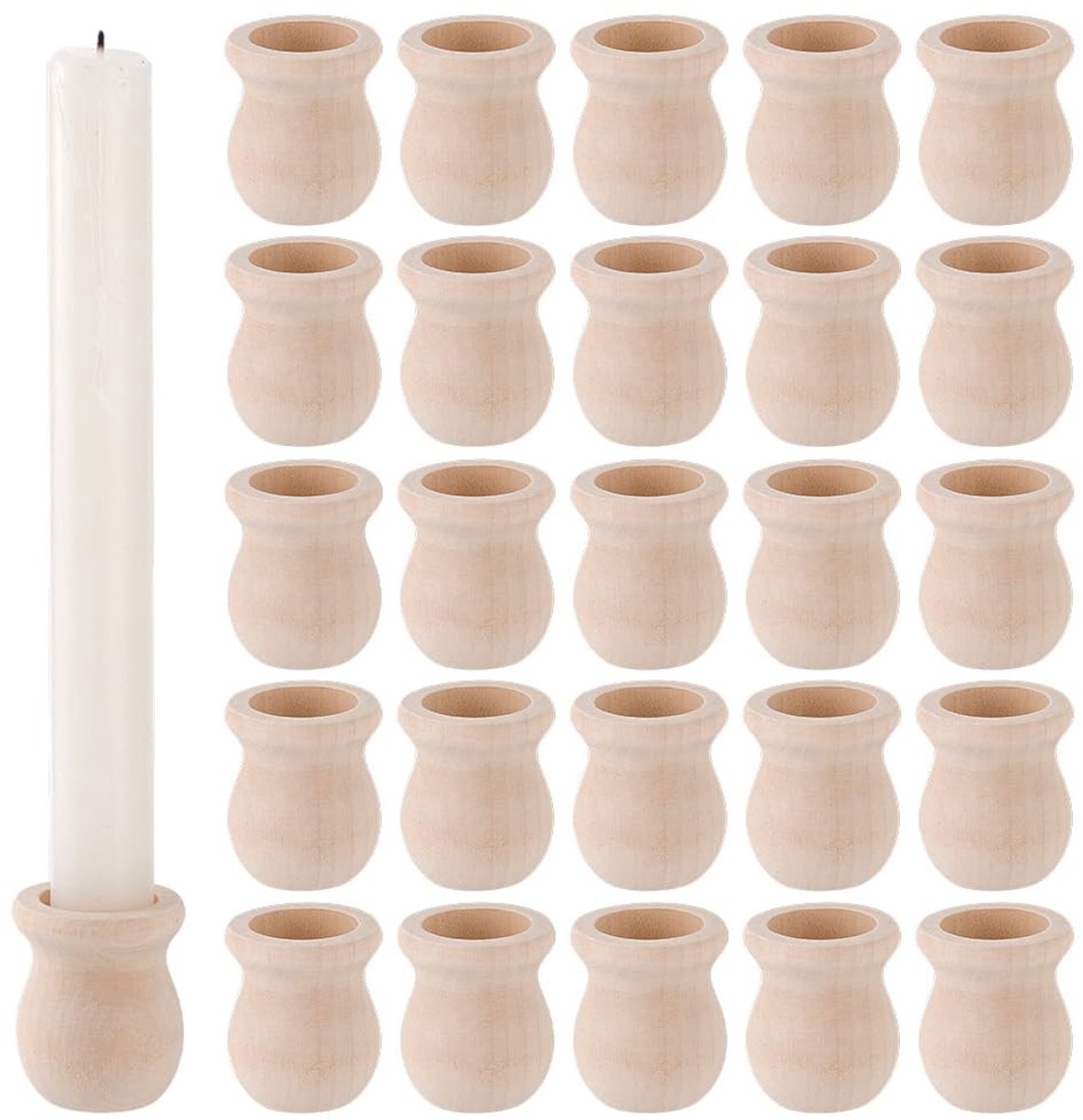 Dailygoods- Kaarsenhouder 30 stuks - Houten Kaarsenhouders - Onbehandeld Hout - Afmetingen 40 mm - Binnendiameter 22 mm - Ideaal voor DIY projecten - Kandelaar