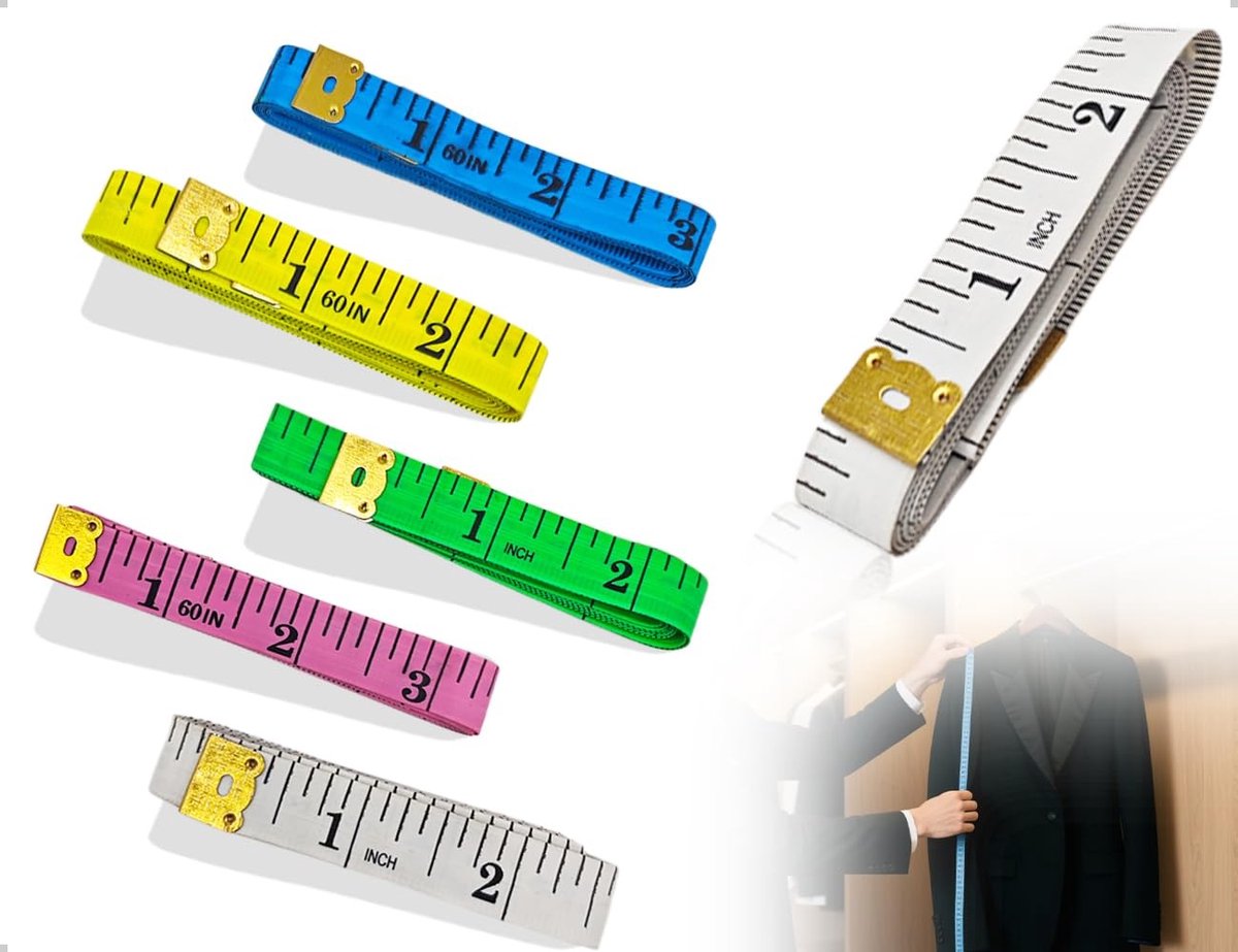 Dailygoods- Kleermakersmeetlint 5 x Dubbelzijdig - Flexibel - Metalen Eindbescherming - Ideaal voor Ambachtslieden - Meetlint voor Borst/Taille - PVC Materiaal