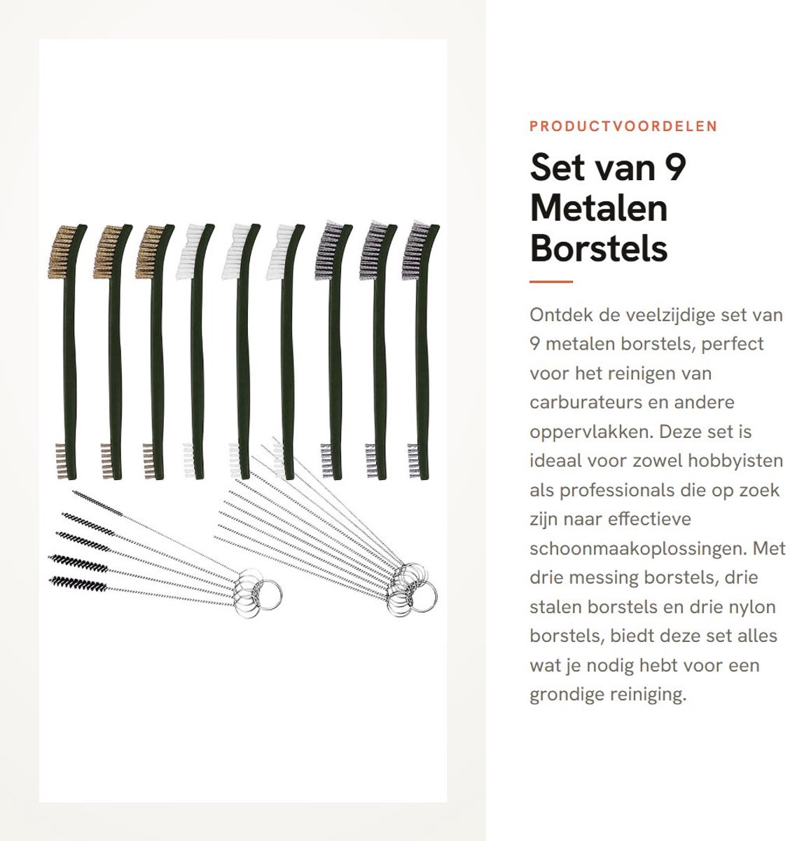 Dailygoods- Borstels Set van 9 - Messing/Stalen/Nylon Borstels - Carburateur Reinigingsset - Draadborstelset - 17 x 2 cm - Dubbele Kop Ontwerp - Reinigingsborstels