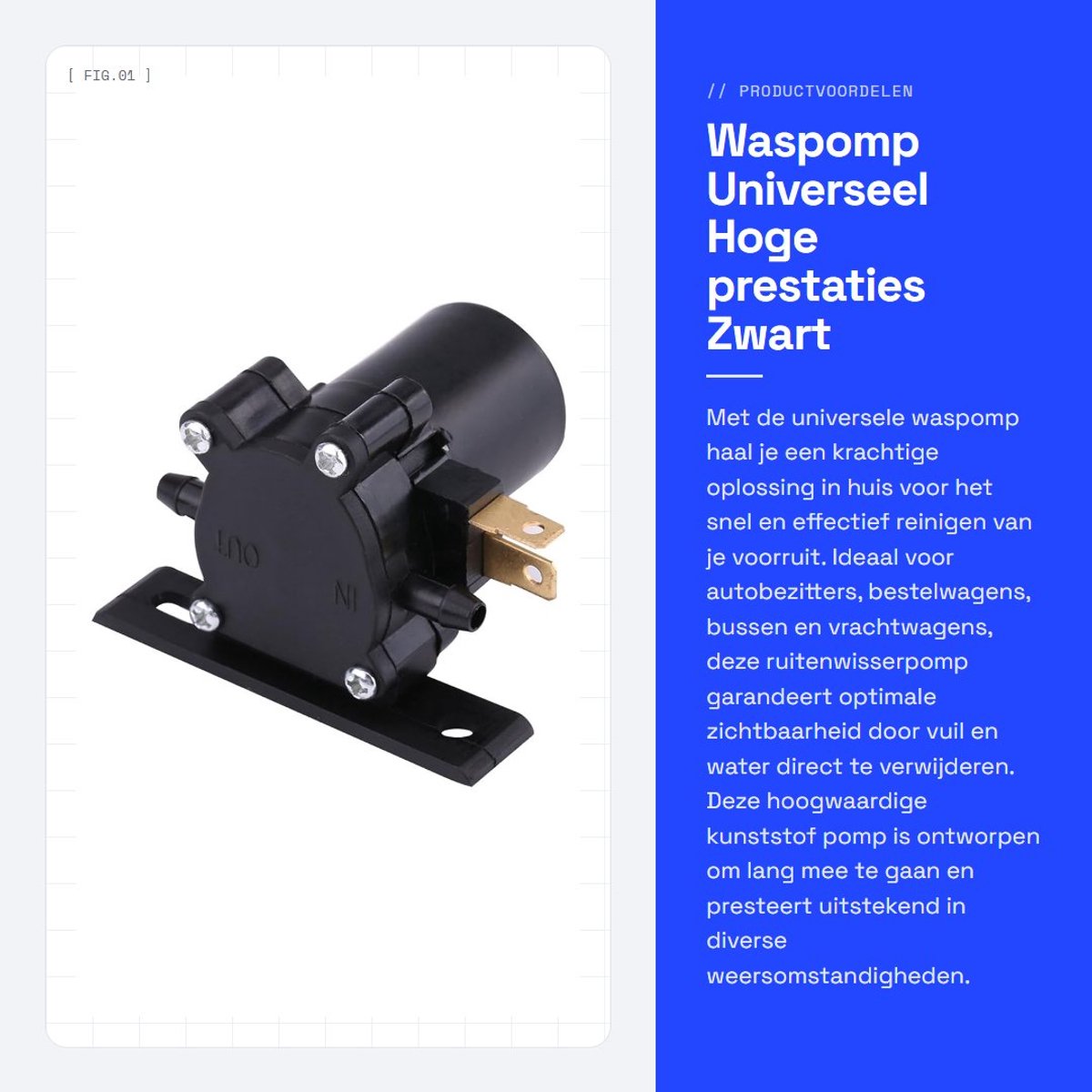 Dailygoods- Waspomp Universeel - Ruitenwisserpomp - Vloeistofwaterpompmotor - Kunststof - 2-polig - Hoge prestaties