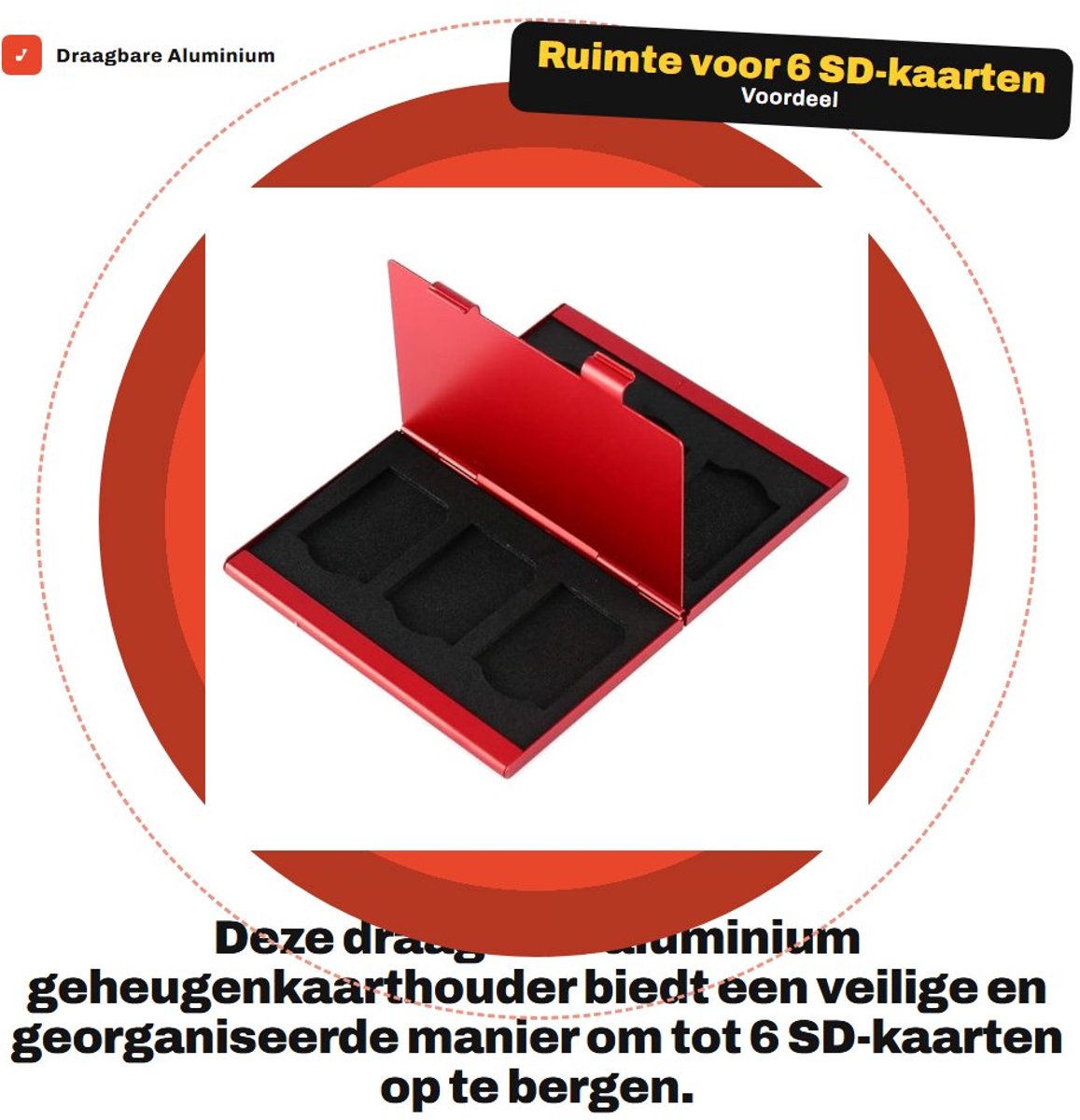 Dailygoods- Geheugenkaarthouder Draagbaar - Aluminium - 6 Stuks SD-kaarten - Dubbellaagse Opberging - EVA-pad - Compact en Lichtgewicht - Sd-kaartbehuizing