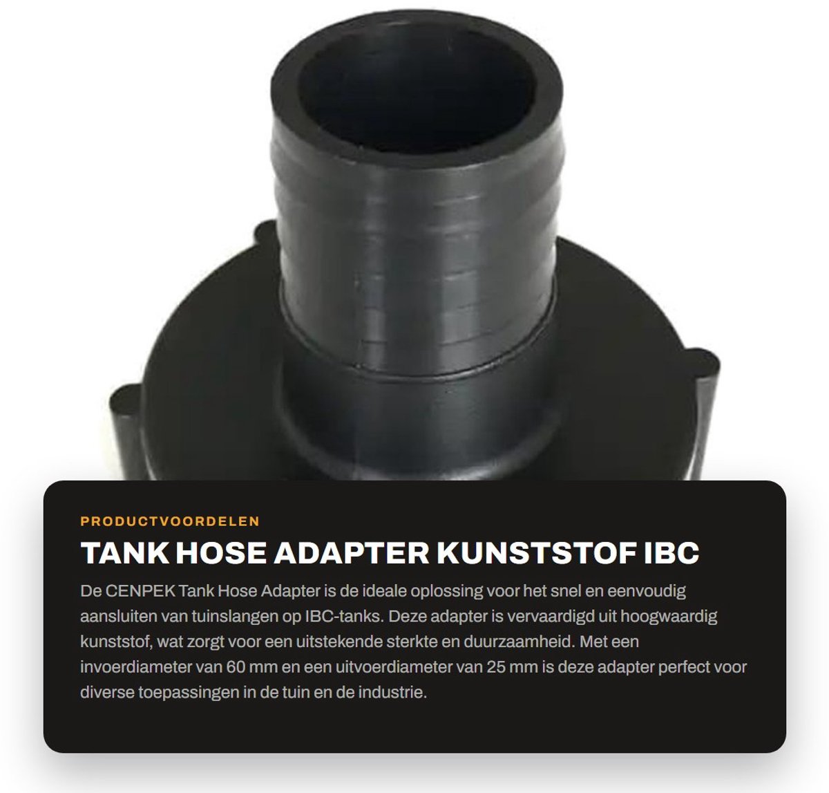 Dailygoods - Tank Hose Adapter - Kunststof IBC Tank Fitting - 60mm naar 25mm - Waterdicht - Verbinding - Geschikt voor diverse tanks - Formaat 60mm
