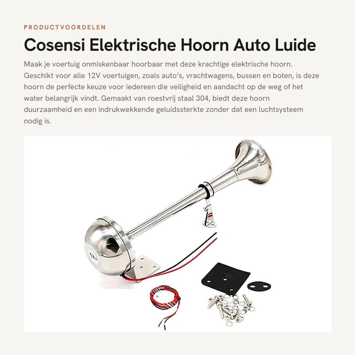 Dailygoods - Elektrische Hoorn Auto - Luide Trompet - Eenvoudige Installatie - Roestvrij Staal - Geschikt voor 12V Voertuigen - Voor Auto, Boot en Trein