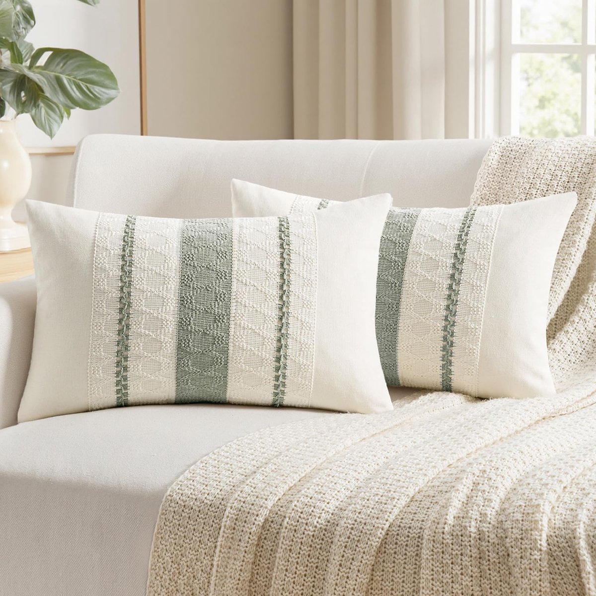 carmdering - Bohemian Macramé Kussenhoes - Boho Decoratieve Sloop - Rectangulaire Hoes - Verborgen Rits - Ademende Textuur - 70% Katoen Mix - Handgemaakt Detail - Veelzijdig Wooncomfort - Set Van 2