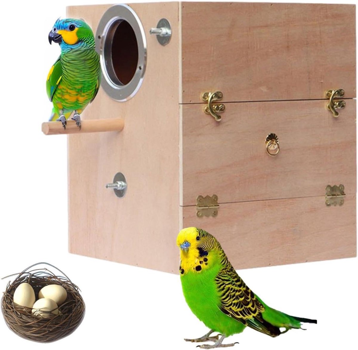 Vogel Nestkast - Vogelhuisje Kweekbox - Vogels Huisvesten - Anti-Bijtring - 25 x 25 x 30 cm - Natuurlijk