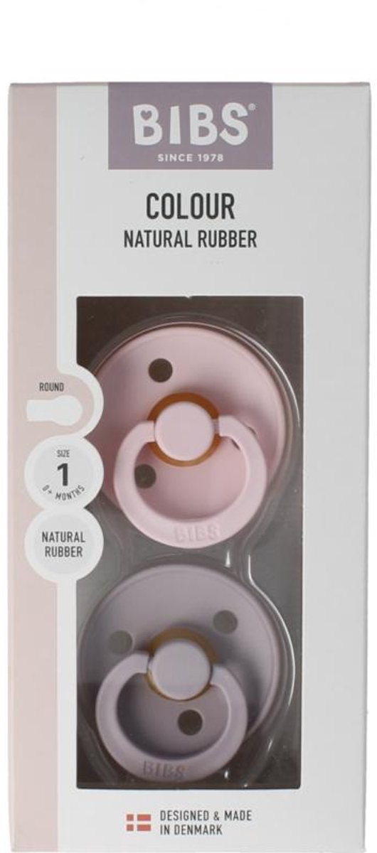 BiBS - Colour Pacifier - Stage 1 Fopspeen - 0+ maanden - 2 stuks - Dusky Lilac / Blossom van BIBS — afbeelding 2