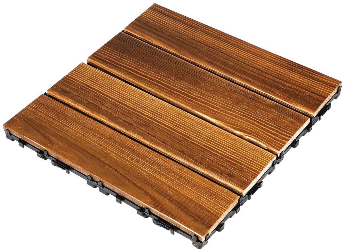Houten Terrastegels - Vlondertegels Balkonvloer - Buitenruimte Verfraaien - In elkaar grijpend Ontwerp - 29.5 x 29 cm - Houtkleur