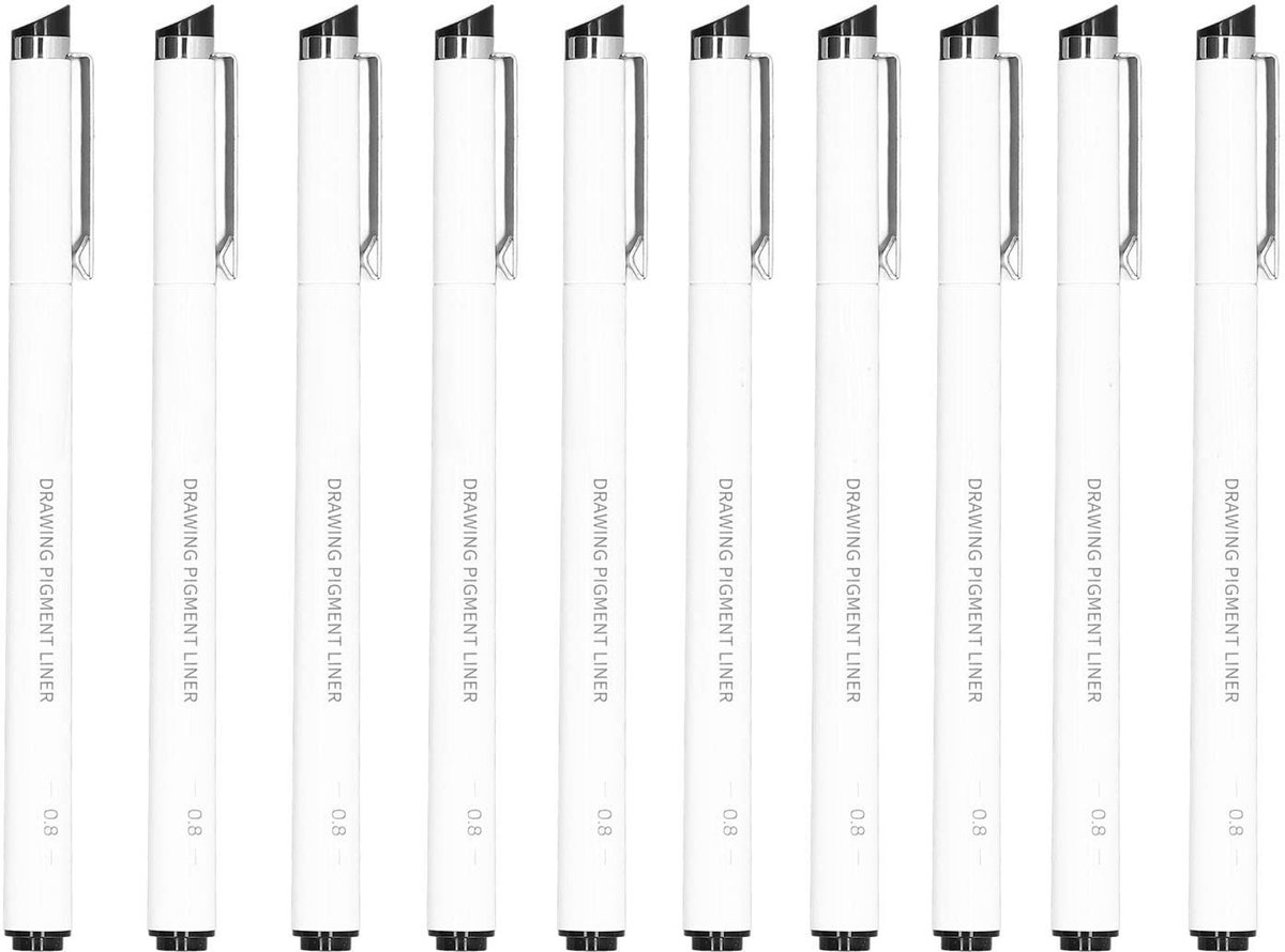 aladdien - Set van 10 Fineliner Pens - Waterdichte Tekenpennen - Perfect voor Creatief Tekenwerk - Zwart - Hoge Kwaliteit - Schrijfgemak - Voor Kuns...