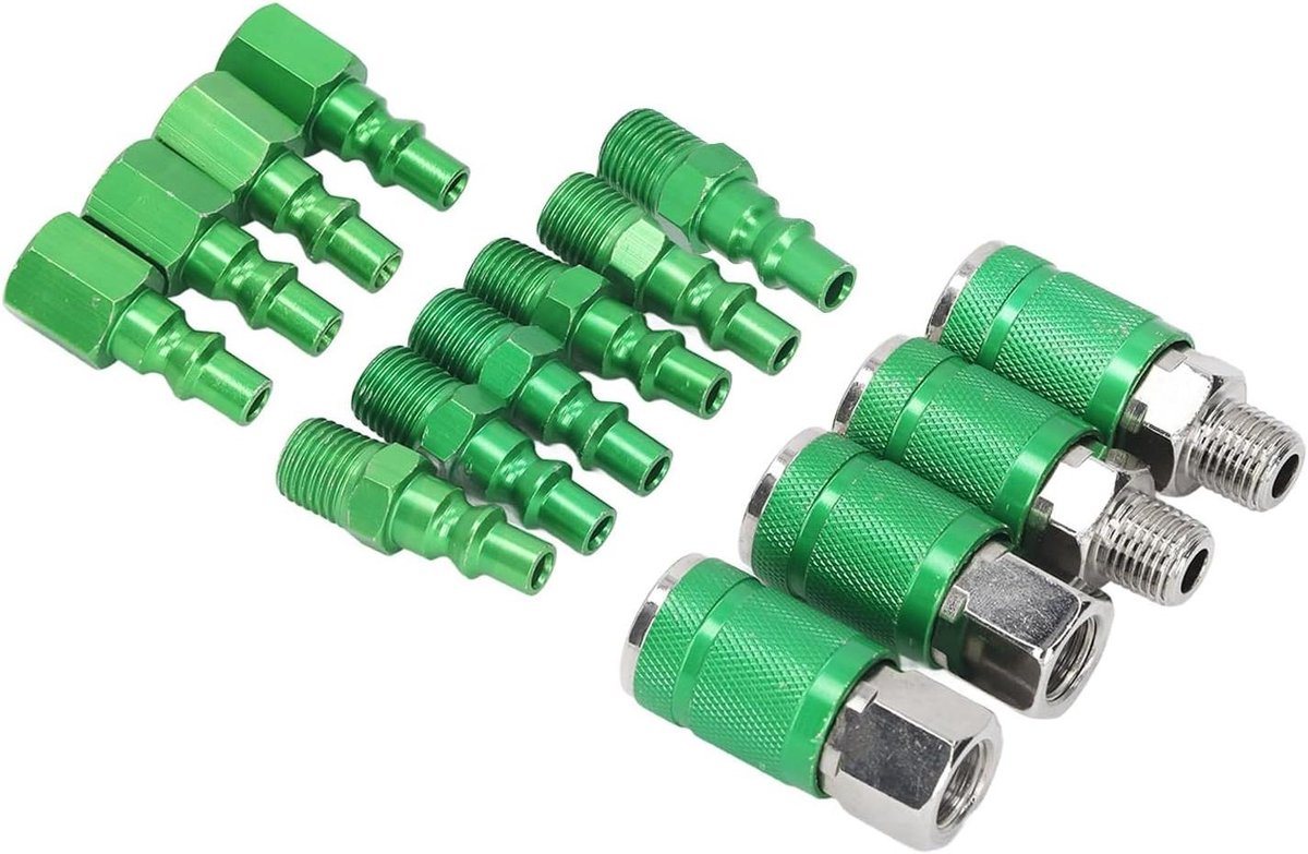Luchtkoppeling en Stekkerset - Persluchtkoppeling Pneumatische Fitting - Gereedschap Aansluiten - Universele Compatibiliteit - 1/4 Inch NPT - Aluminium